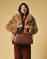 Cecilia (brown) - Italian calf leather women's handbag (with shoulder strap) - Leather Gloves Online - Flyclothing LLC