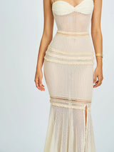 Pallas Beige Lace Trim Crochet Mermaid Maxi Dress - Miss Circle - Flyclothing LLC