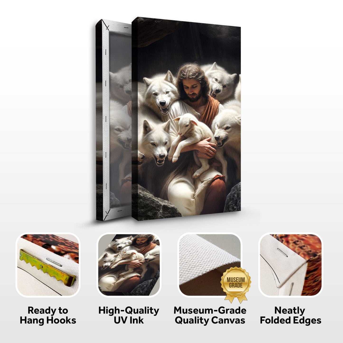 Jesus Protects The Lamb From Wolves Faith Wall Art - Tailored Canvases - Flyclothing LLC