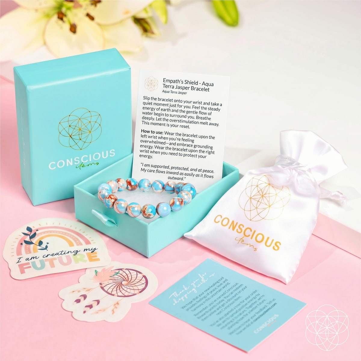 Empath’s Shield - Aqua Terra Jasper Bracelet - Conscious Items - Flyclothing LLC