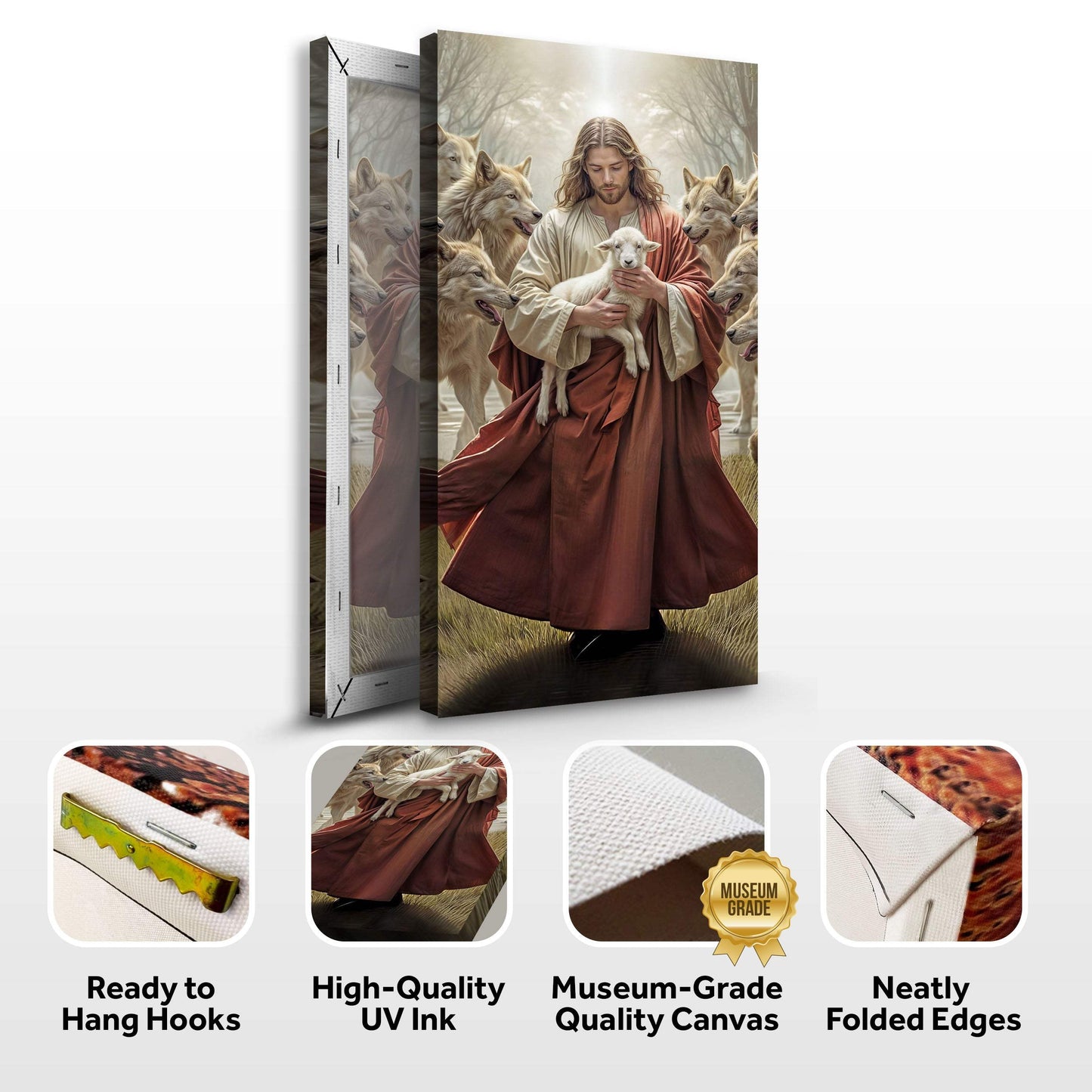 Jesus Protects The Lamb From Wolves Faith Wall Art VI - Tailored Canvases - Flyclothing LLC
