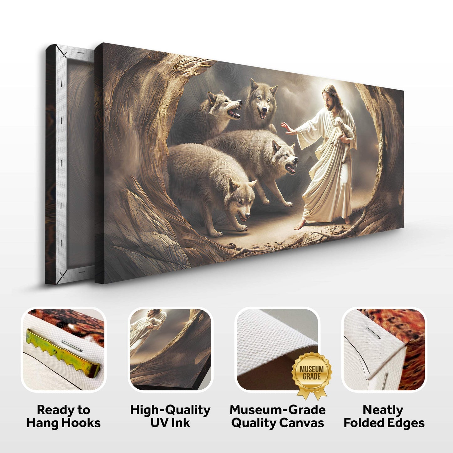 Jesus Protects The Lamb From Wolves Faith Wall Art III - Tailored Canvases - Flyclothing LLC