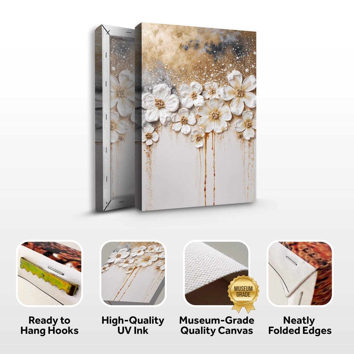 Gold Floral Wall Art - Tailored Canvases - Flyclothing LLC