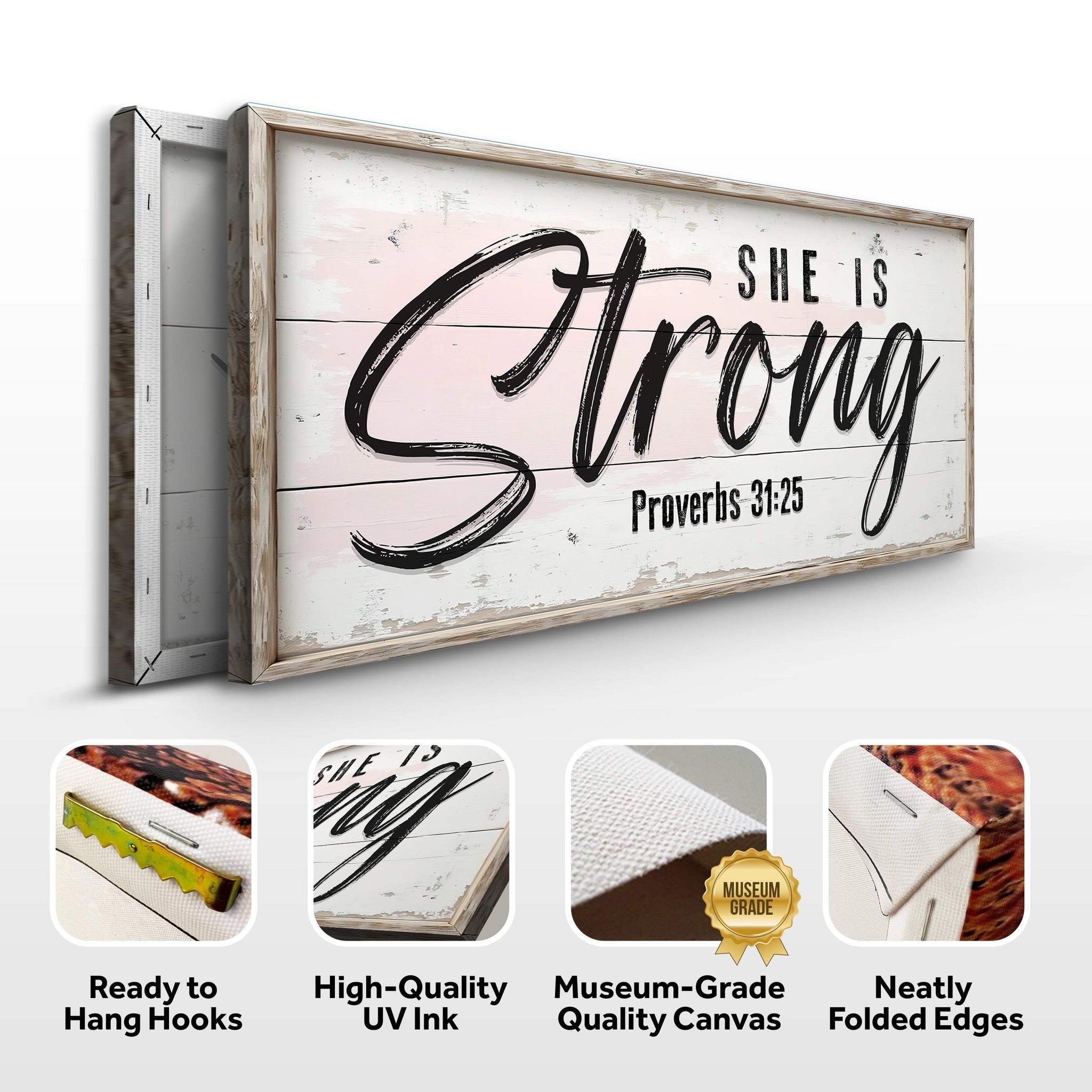 She Is Strong Proverbs 31:25 Faith Sign - Tailored Canvases - Flyclothing LLC