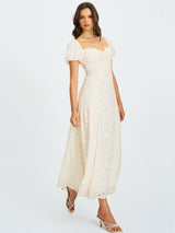 Pandora White Bubble Sleeve Backless Maxi Dress