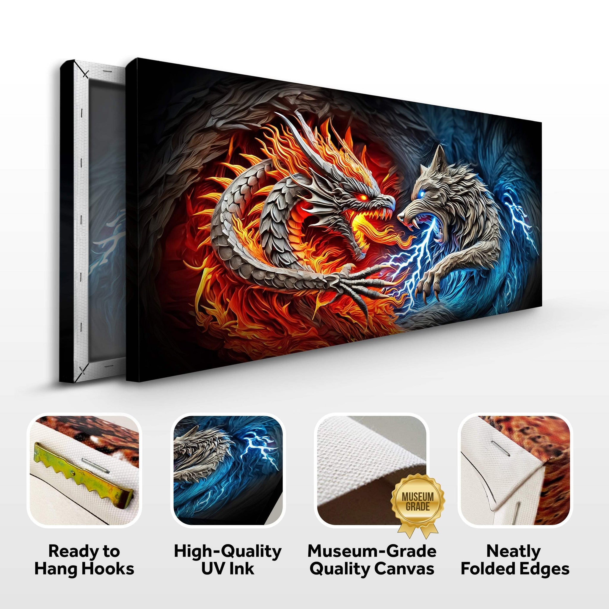 3D Dragon and Wolf Wall Art II - Tailored Canvases - Flyclothing LLC