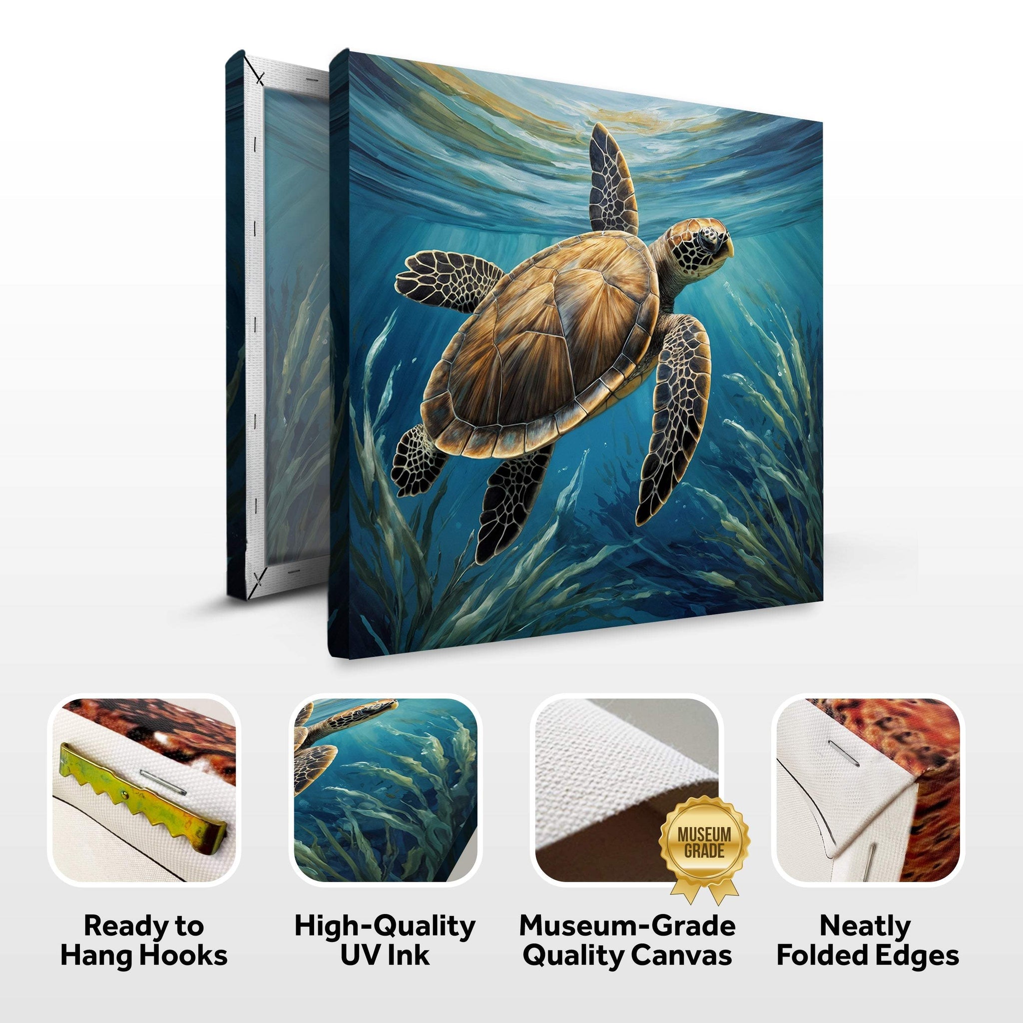 Turtle In Seagrass Coastal Wall Art - Tailored Canvases - Flyclothing LLC