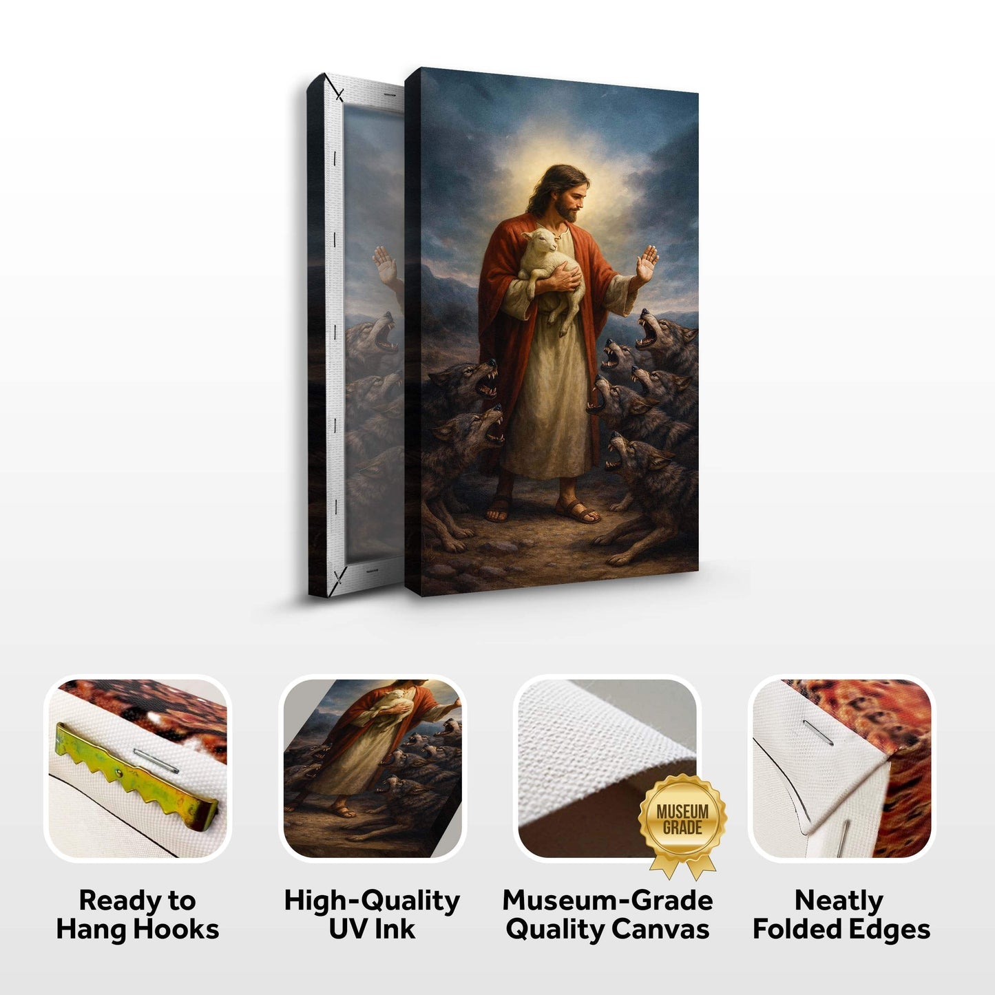 Jesus Protects The Lamb From Wolves Faith Wall Art V - Tailored Canvases - Flyclothing LLC