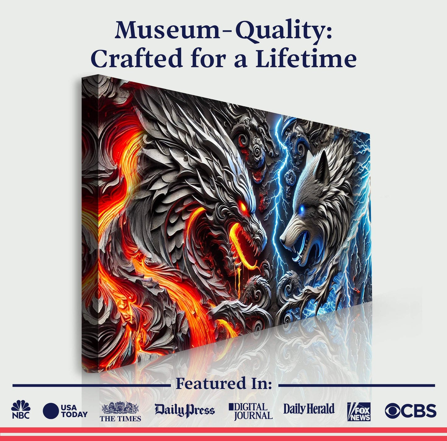 3D Dragon and Wolf Wall Art IV - Tailored Canvases - Flyclothing LLC