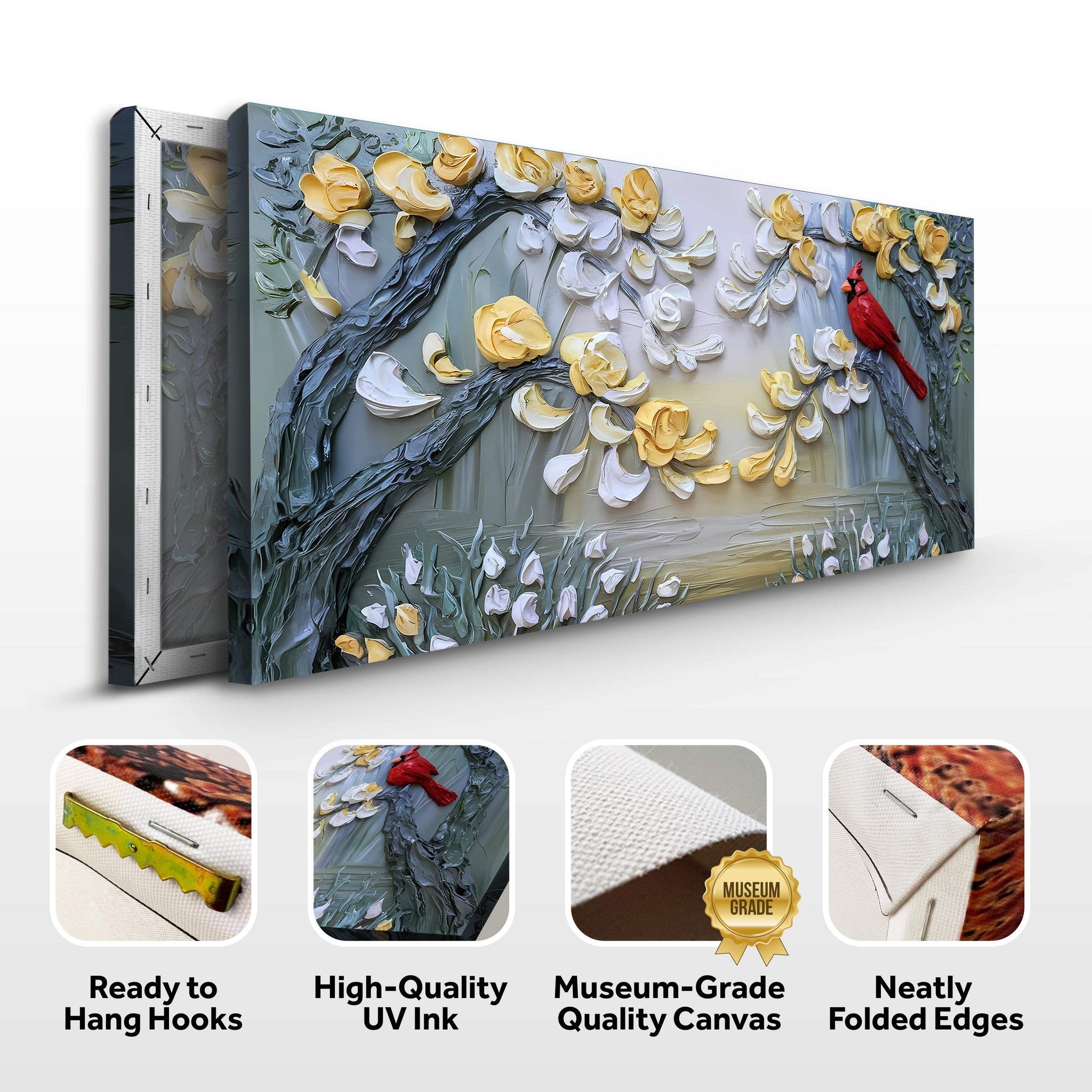 Golden Petals and Scarlet Wings Wall Art - Tailored Canvases - Flyclothing LLC