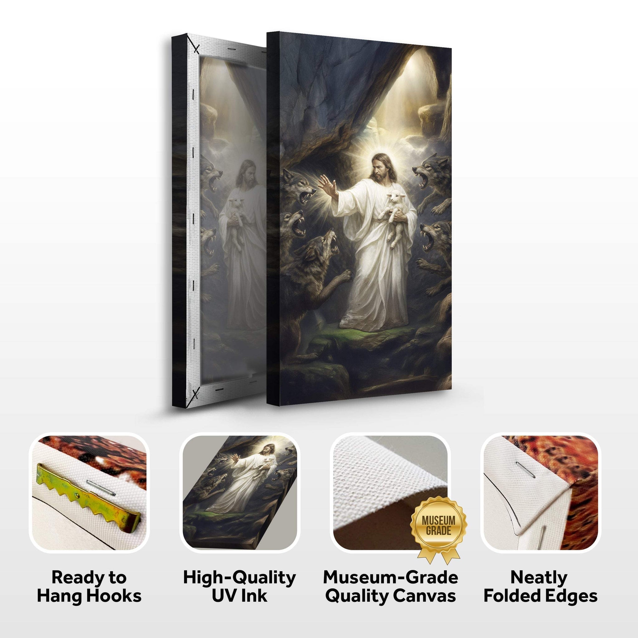 Jesus Protects The Lamb From Wolves Faith Wall Art XV - Tailored Canvases - Flyclothing LLC