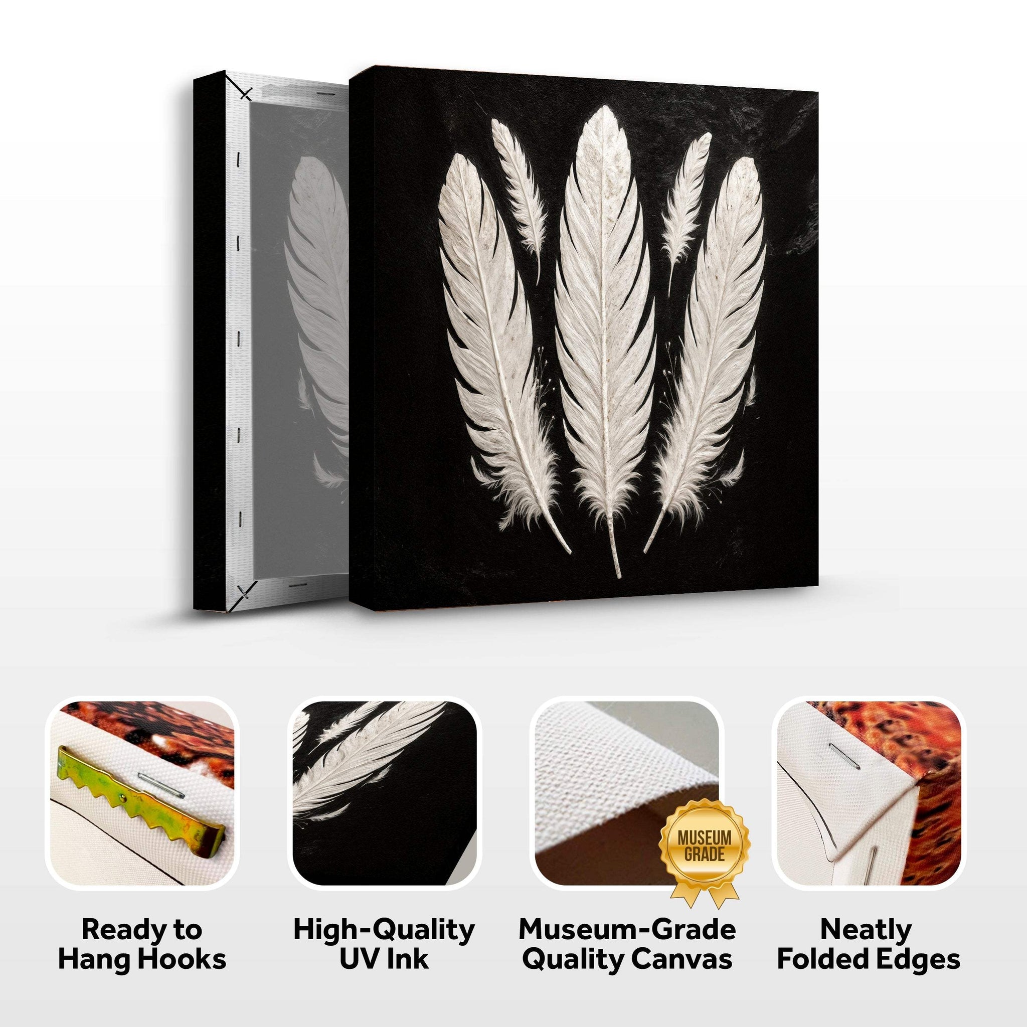 Minimalist Monochrome Feather Wall Art - Tailored Canvases - Flyclothing LLC