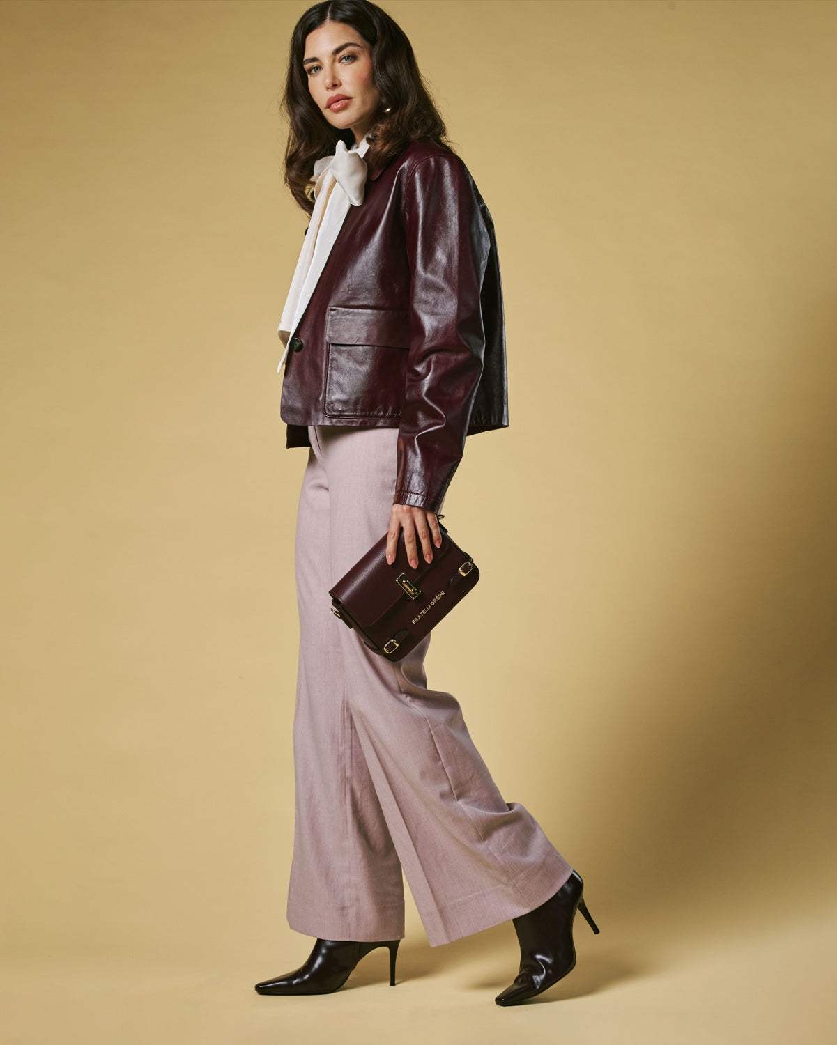 Mirella (eggplant) - Italian calf leather women's crossbody bag (with shoulder strap)