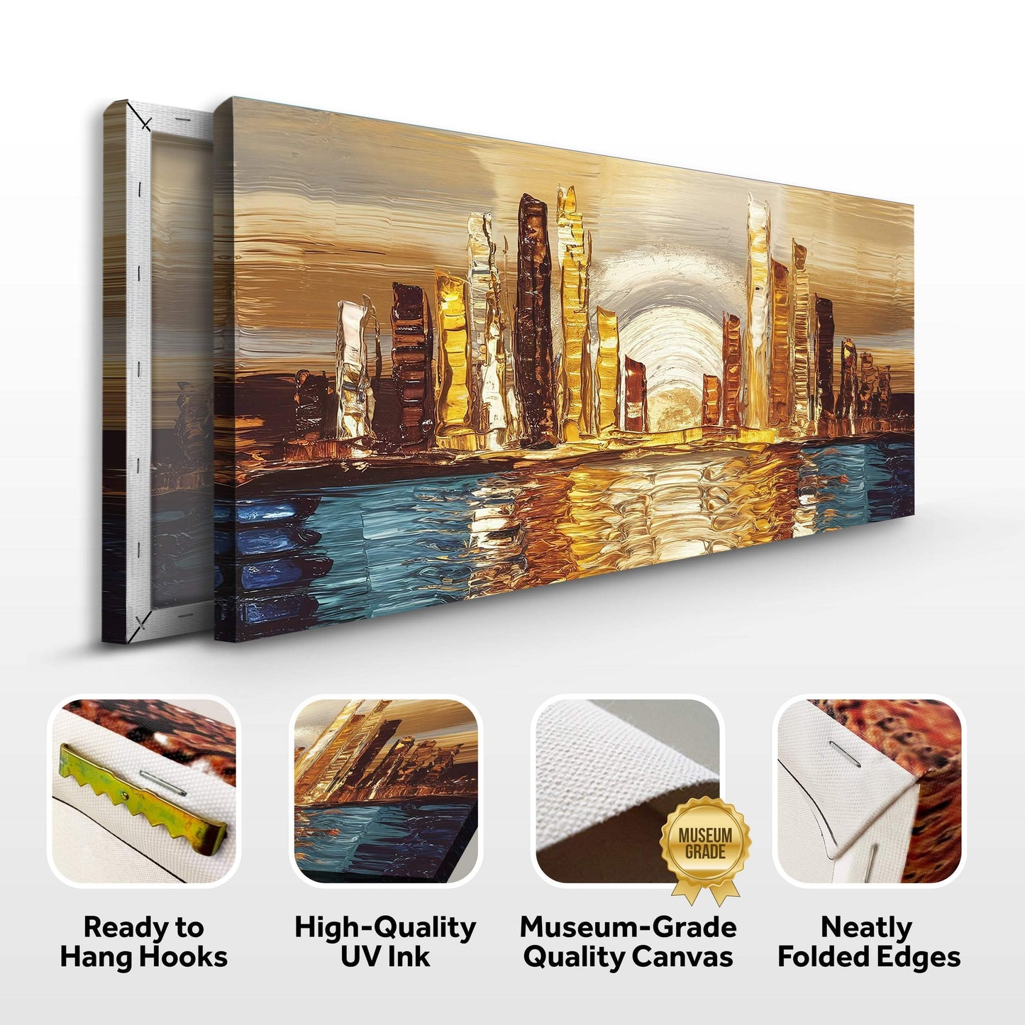 Golden Metropolis Abstract Impasto Wall Art - Tailored Canvases - Flyclothing LLC