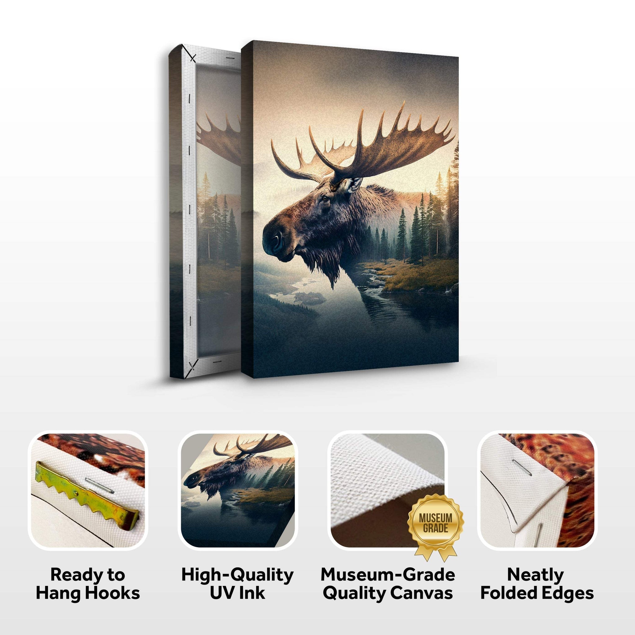 Moose Double Exposure Wall Art - Tailored Canvases - Flyclothing LLC