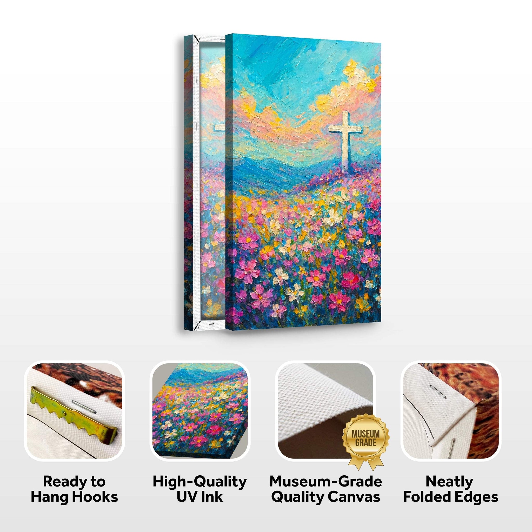 Cross Floral Field Faith Wall Art III - Tailored Canvases - Flyclothing LLC