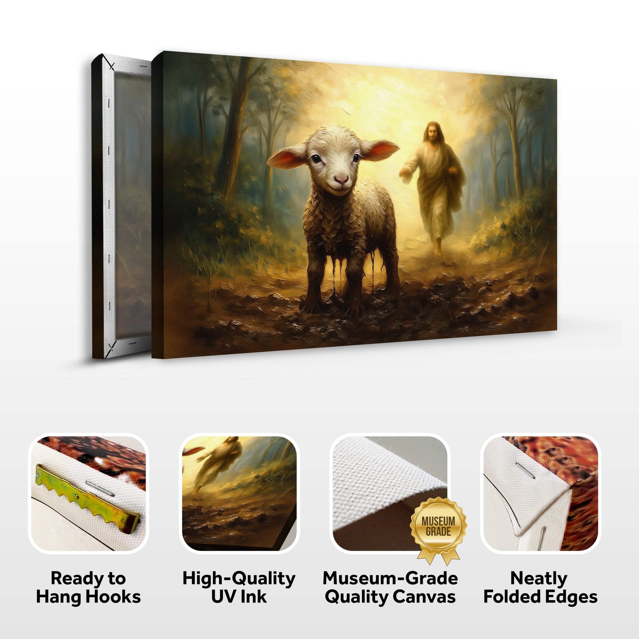 Jesus Running After A Lost Lamb Faith Wall Art - Tailored Canvases - Flyclothing LLC