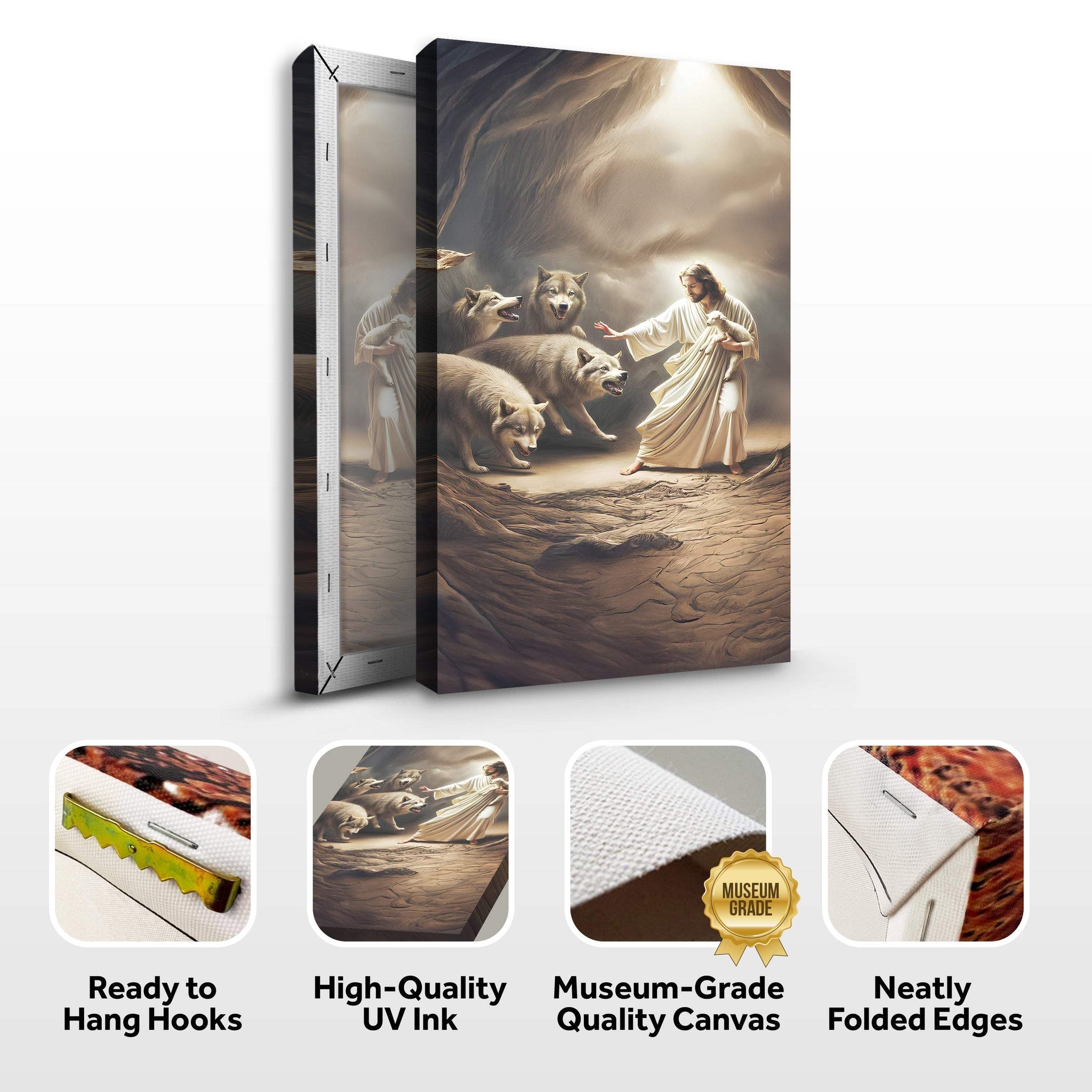 Jesus Protects The Lamb From Wolves Faith Wall Art VII - Tailored Canvases - Flyclothing LLC