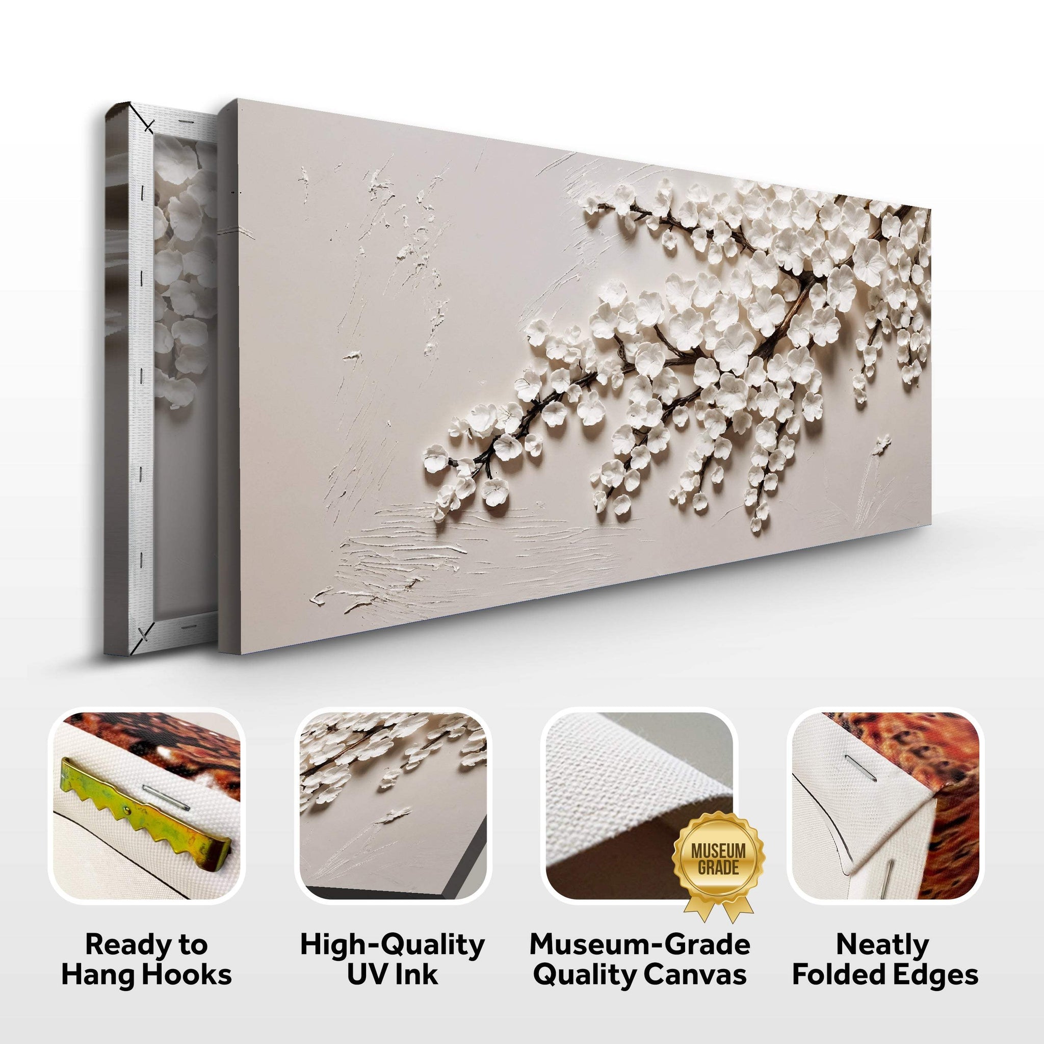 White Cherry Blossom Wall Art - Tailored Canvases - Flyclothing LLC