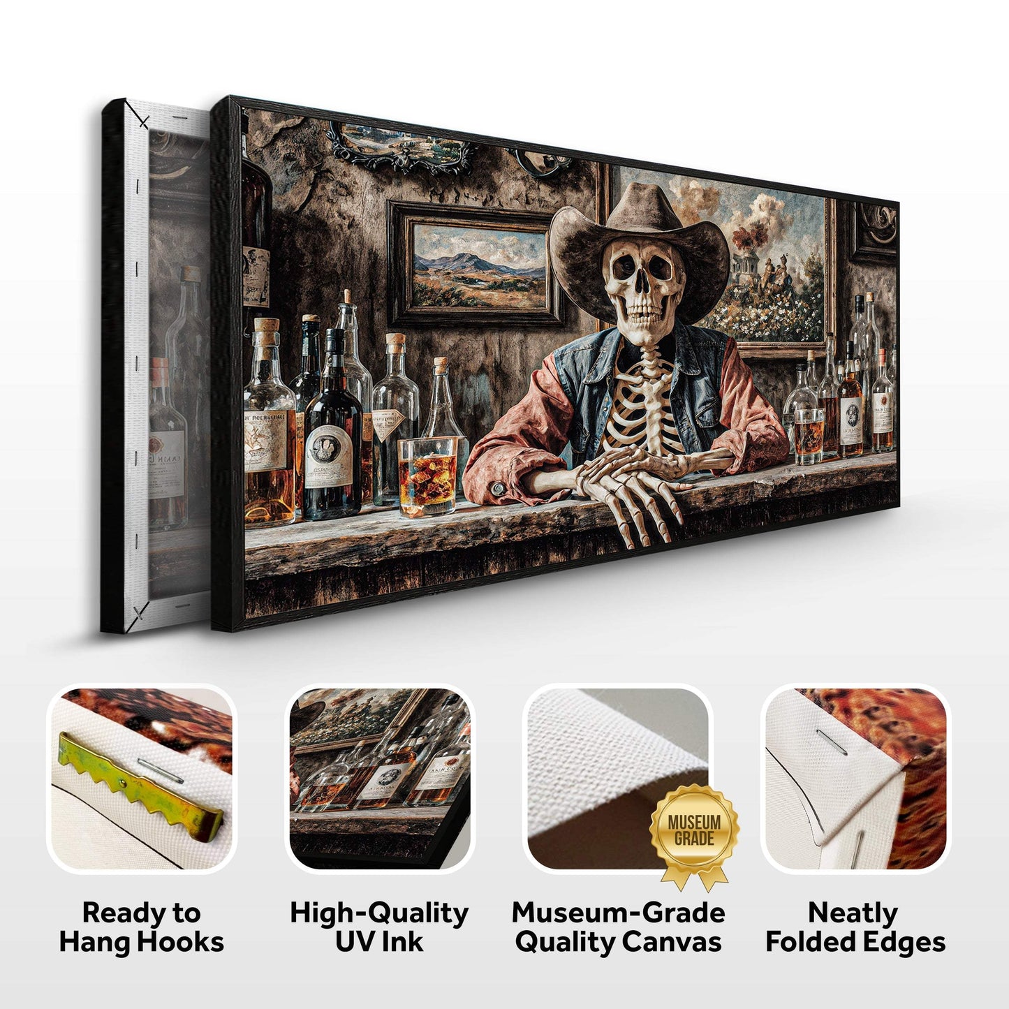 Skeleton Cowboy Barman At Western Saloon Wall Art - Tailored Canvases - Flyclothing LLC
