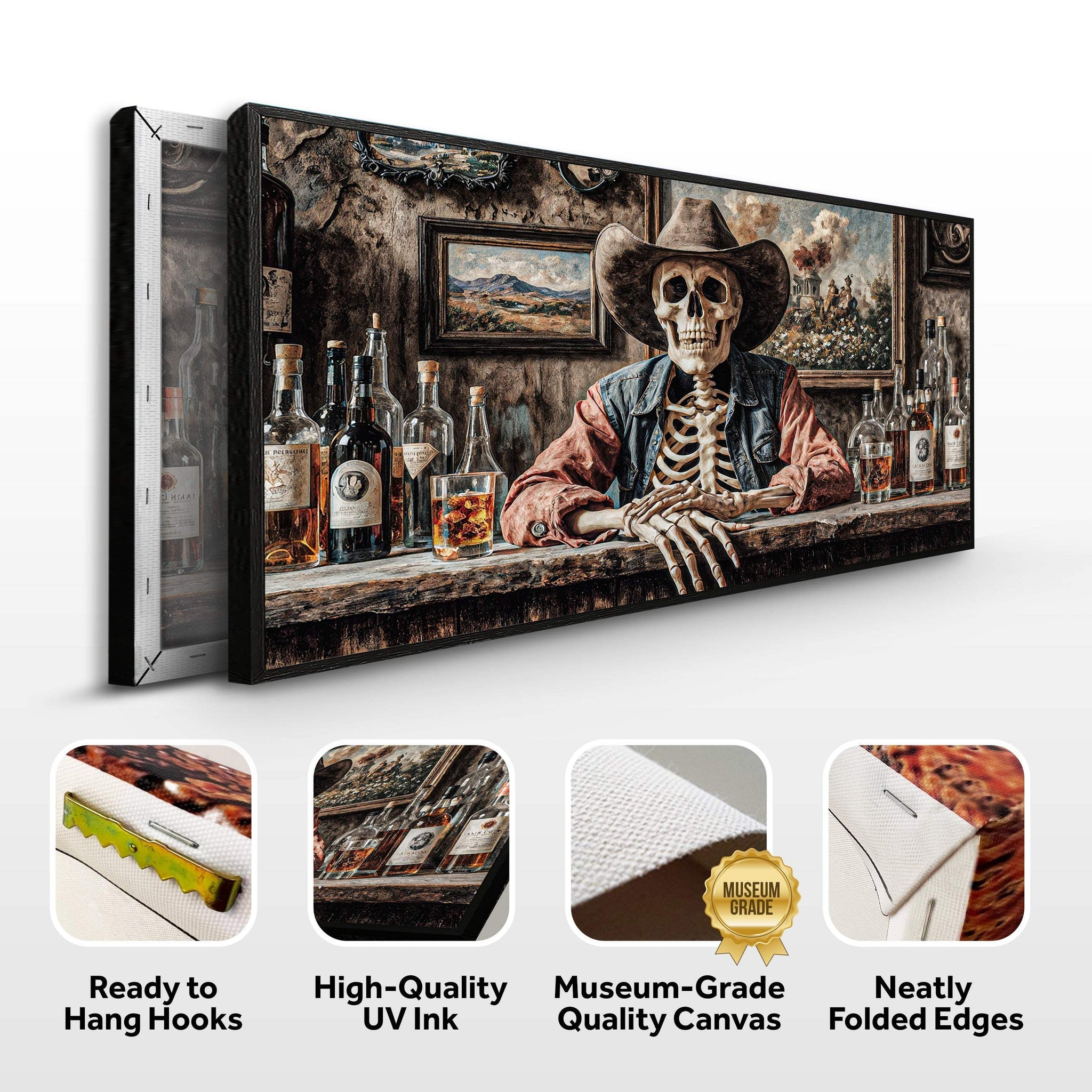 Skeleton Cowboy Barman At Western Saloon Wall Art - Tailored Canvases - Flyclothing LLC