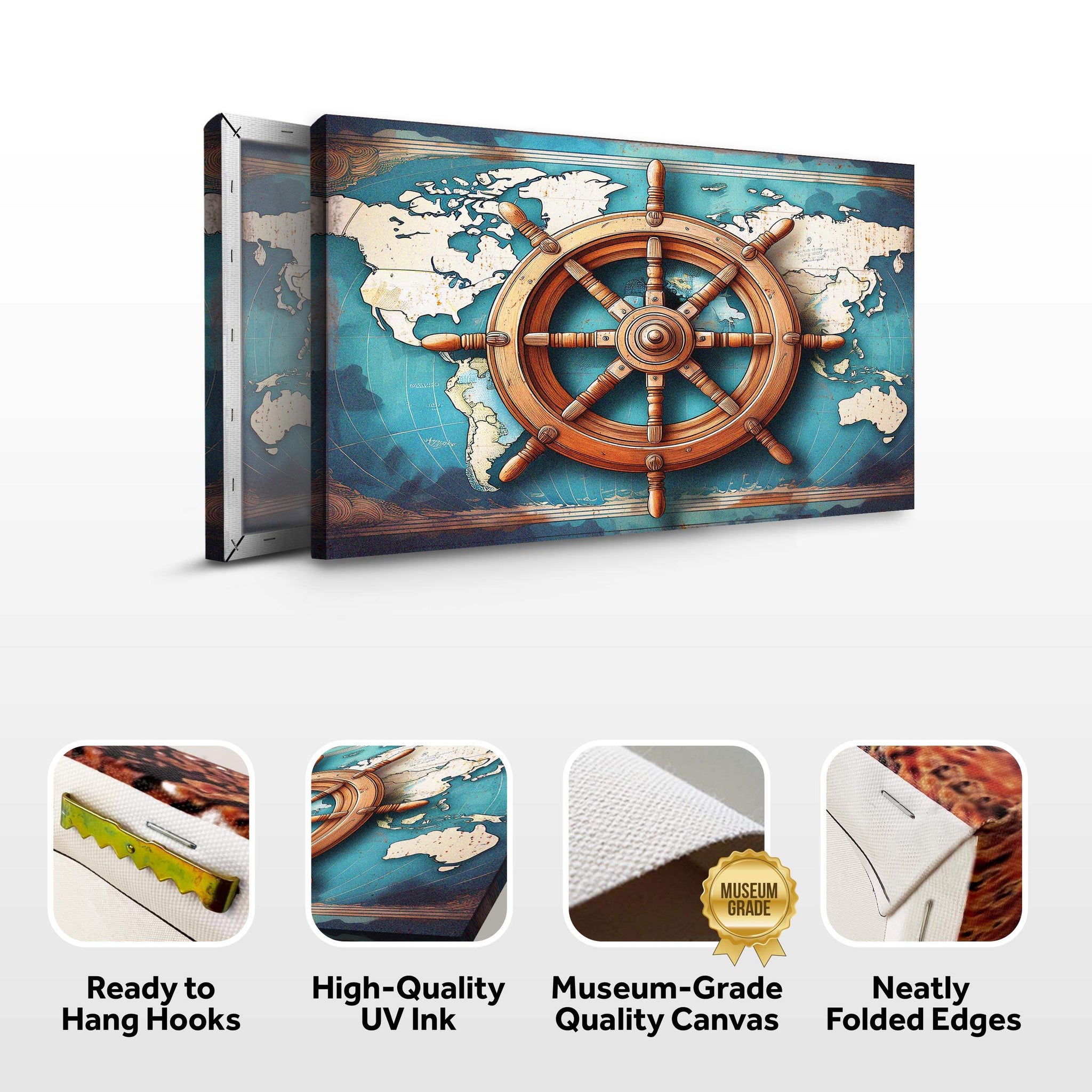 Sailboat Ship Wheel Coastal Wall Art - Tailored Canvases - Flyclothing LLC