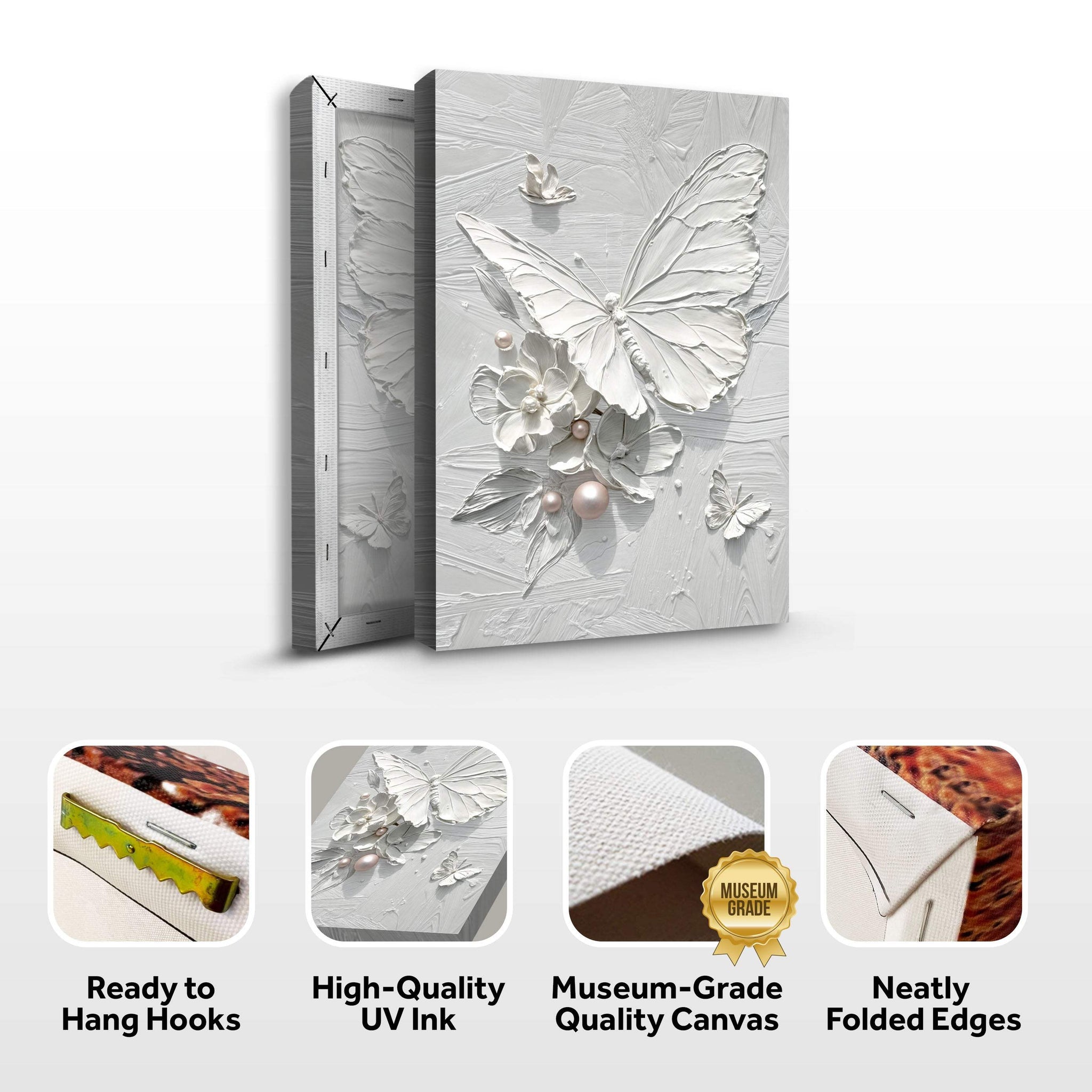 White Butterfly Wall Art - Tailored Canvases - Flyclothing LLC
