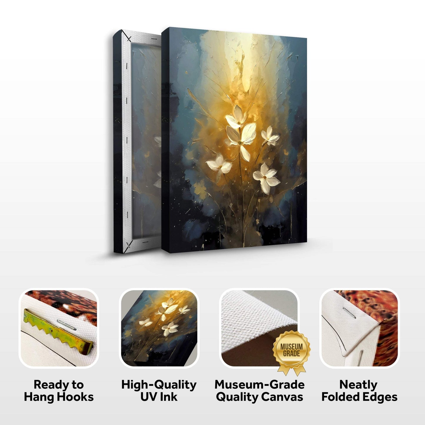 Golden Glow Elegant Flower Wall Art - Tailored Canvases - Flyclothing LLC
