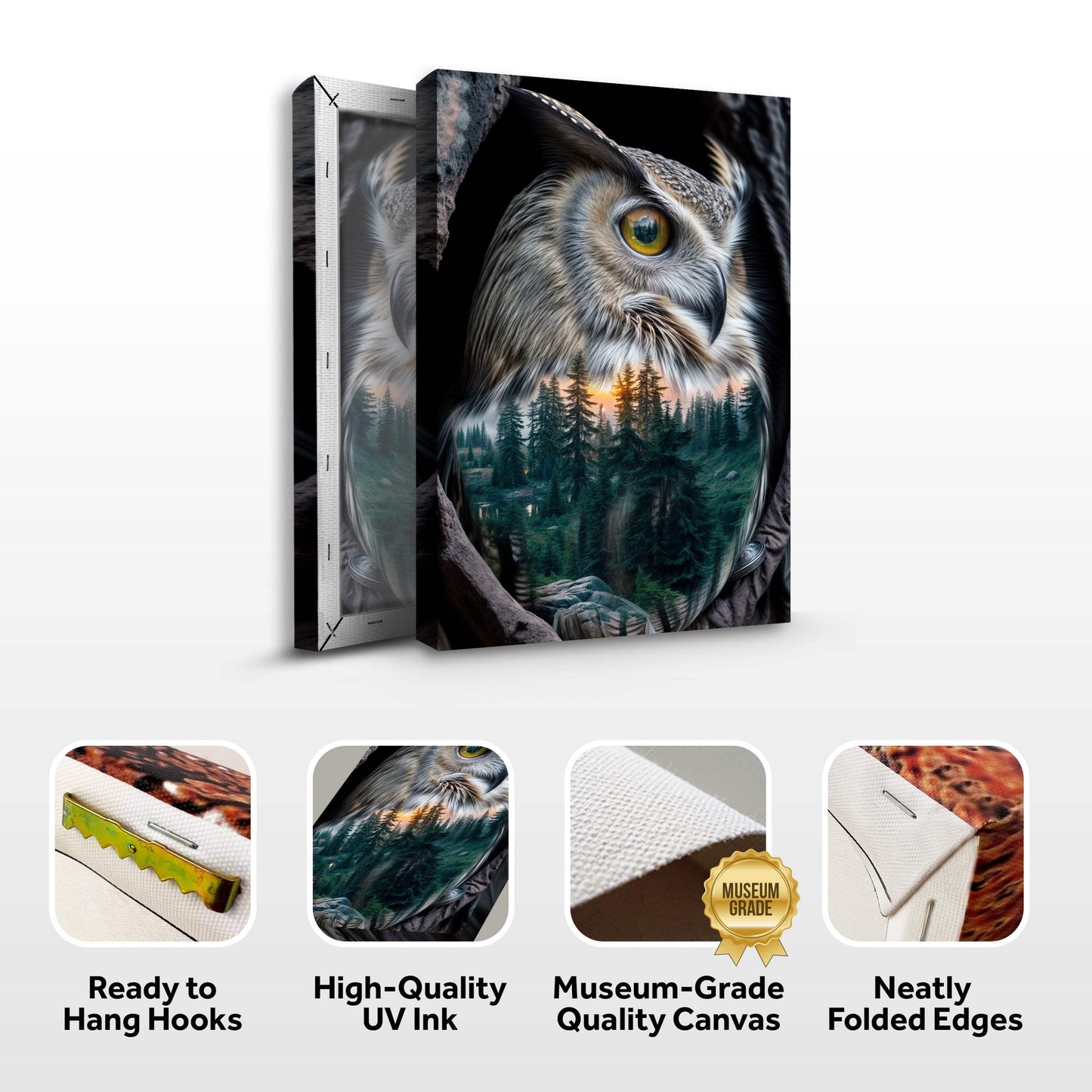 Owl Double Exposure Wall Art - Tailored Canvases - Flyclothing LLC