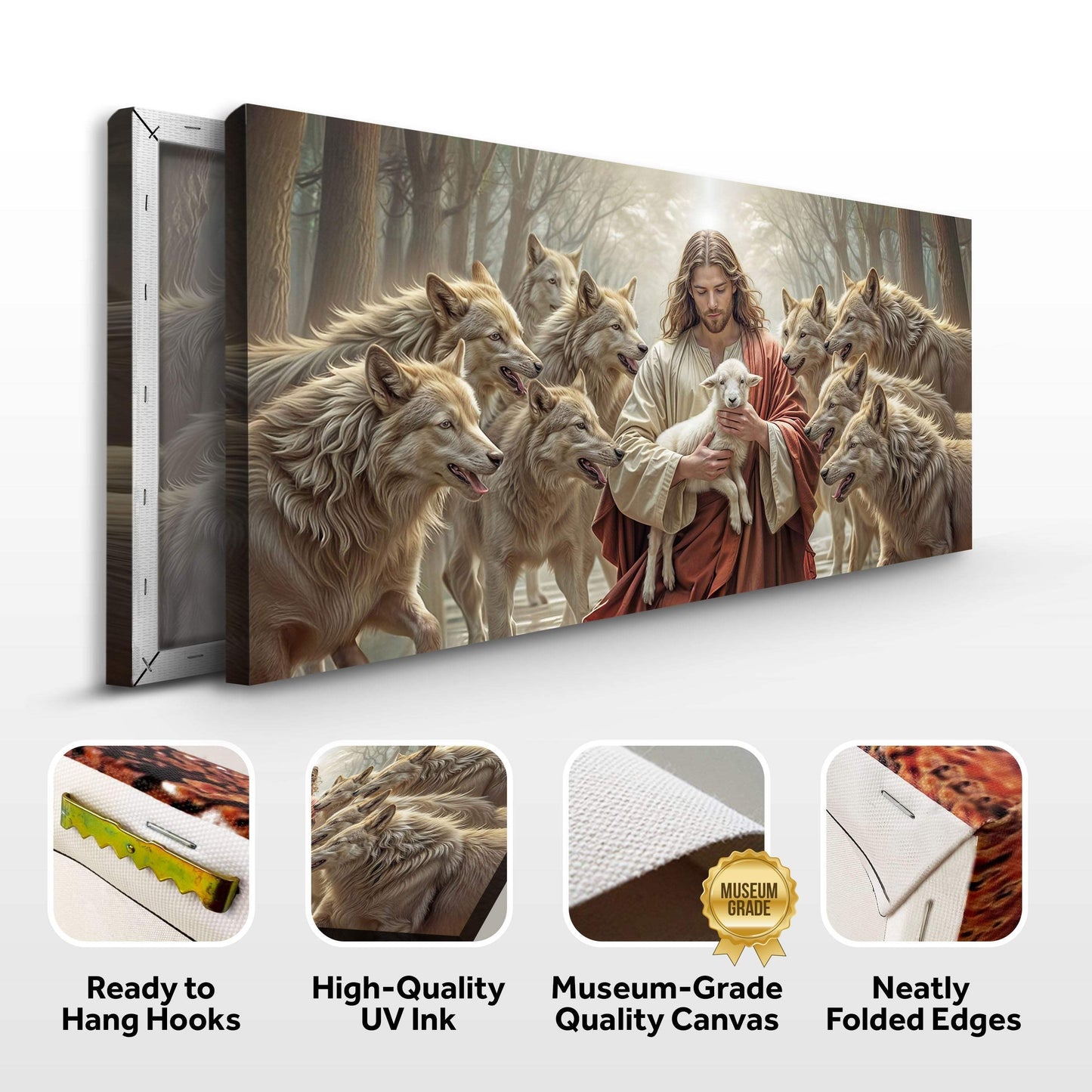 Jesus Protects The Lamb From Wolves Faith Wall Art II - Tailored Canvases - Flyclothing LLC