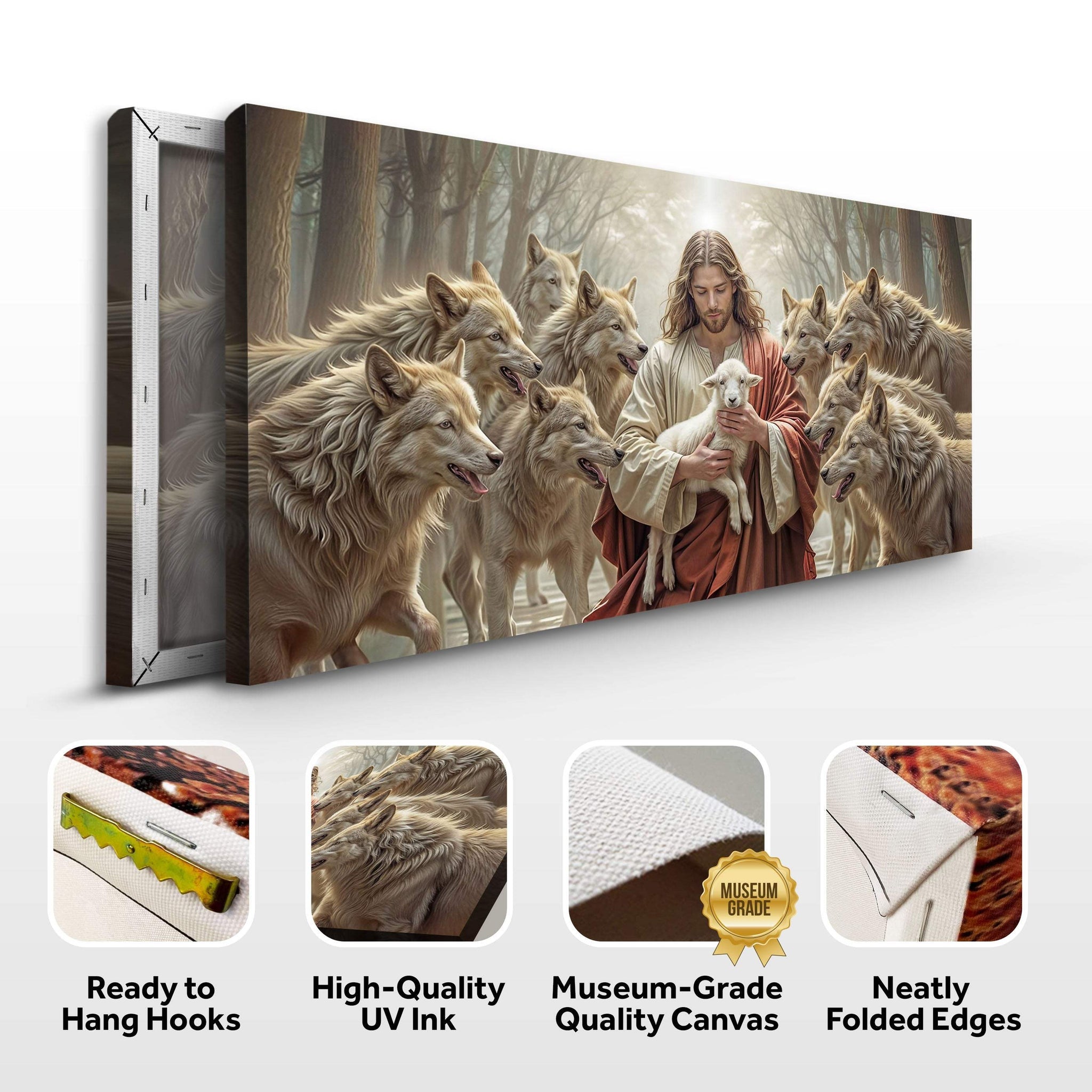 Jesus Protects The Lamb From Wolves Faith Wall Art II - Tailored Canvases - Flyclothing LLC