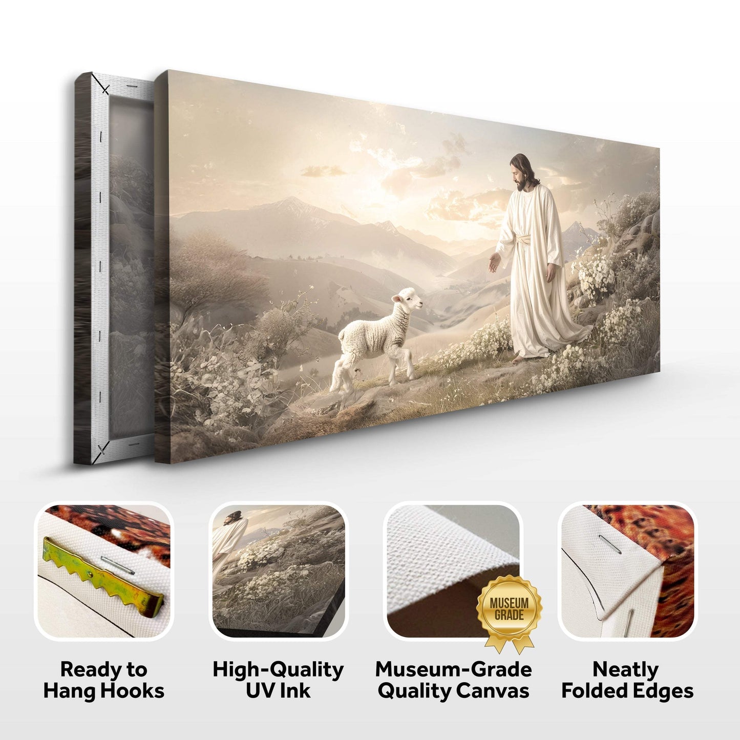 Jesus Protects The Lamb From Wolves Faith Wall Art X - Tailored Canvases - Flyclothing LLC