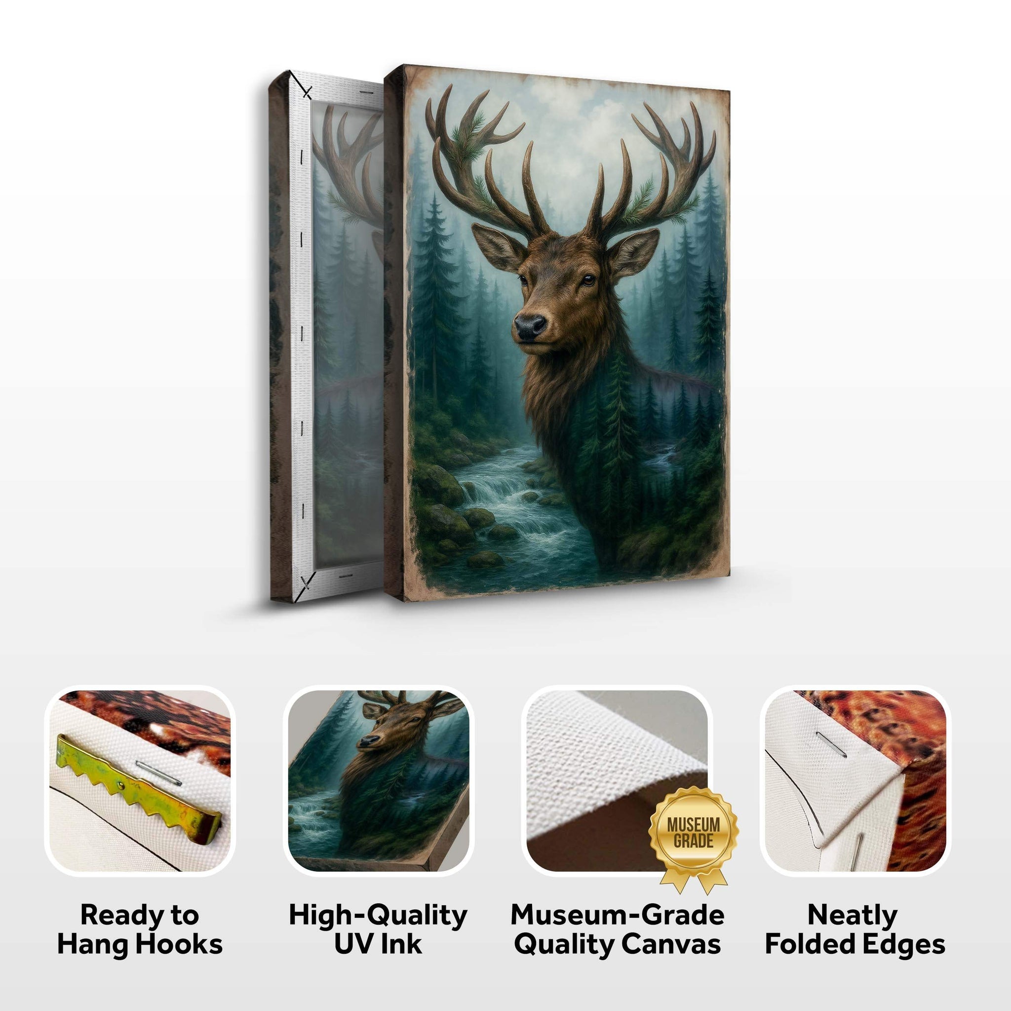 Misty Stag Double Exposure Wall Art - Tailored Canvases - Flyclothing LLC