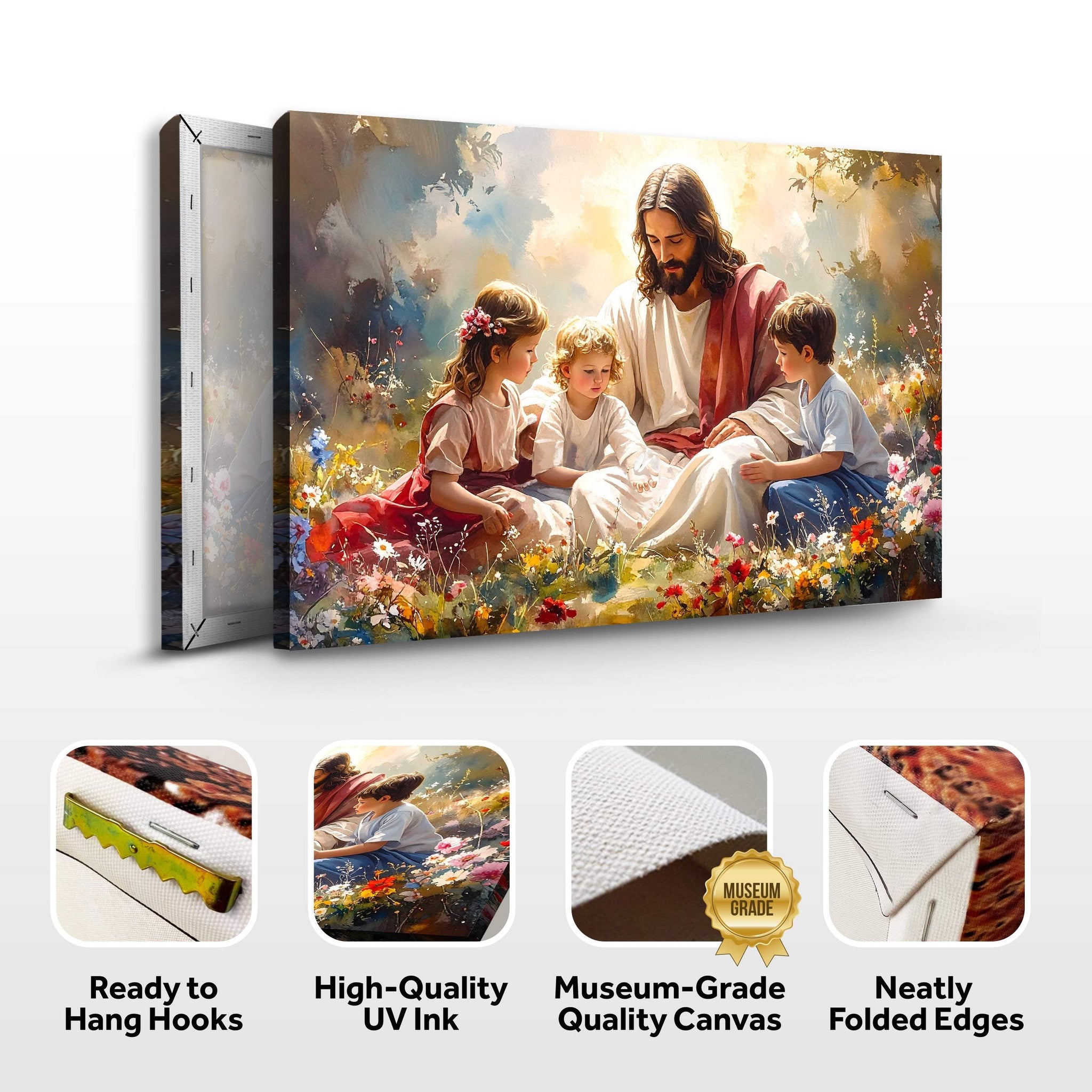 Jesus With Children Faith Wall Art II - Tailored Canvases - Flyclothing LLC