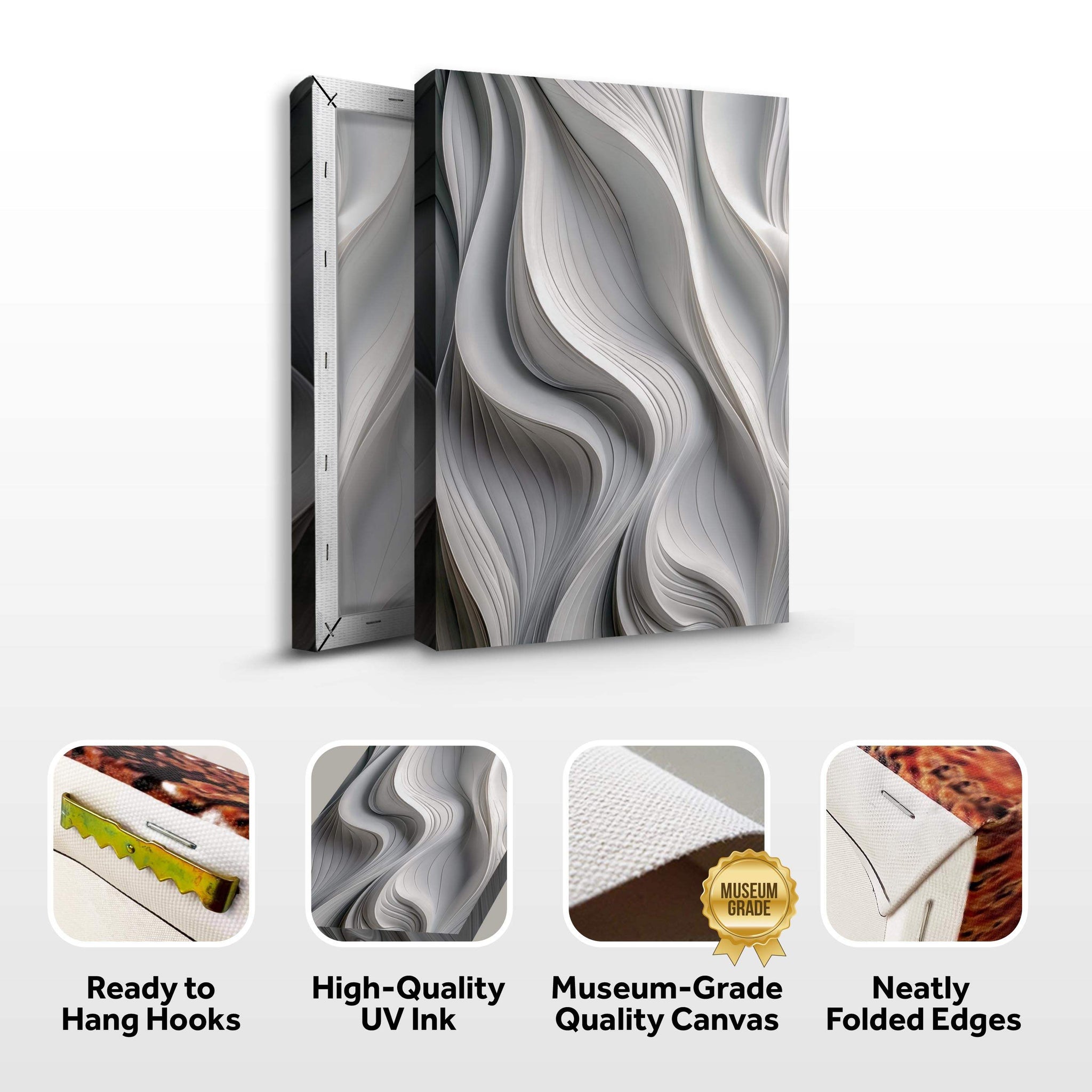 Modern Monochrome Waves Abstract Wall Art - Tailored Canvases - Flyclothing LLC