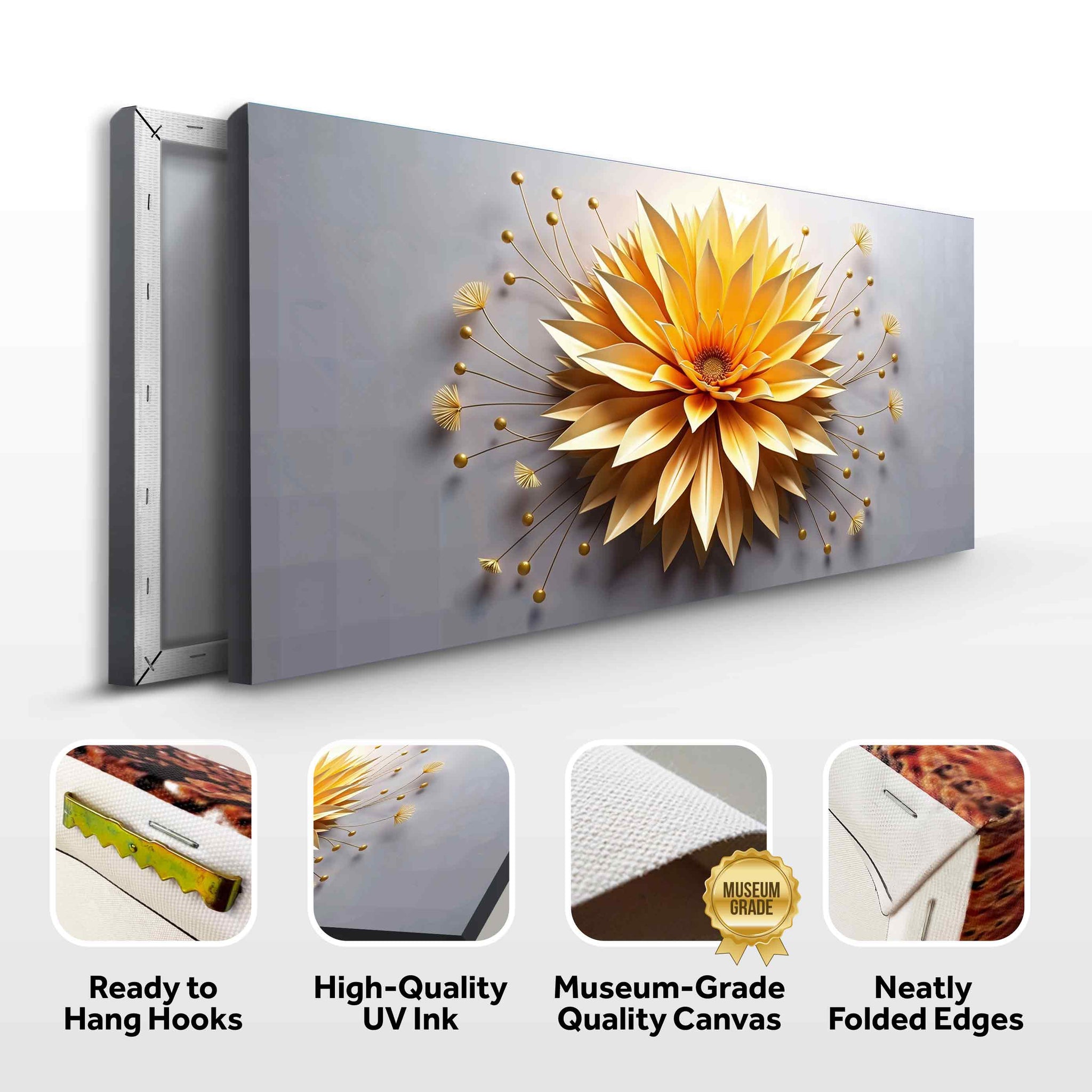 Golden Dandelion Minimalist Abstract Wall Art - Tailored Canvases - Flyclothing LLC