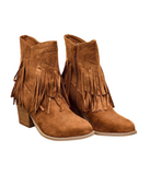 Sandra Fringe Booties in Tan - Naughty Monkey