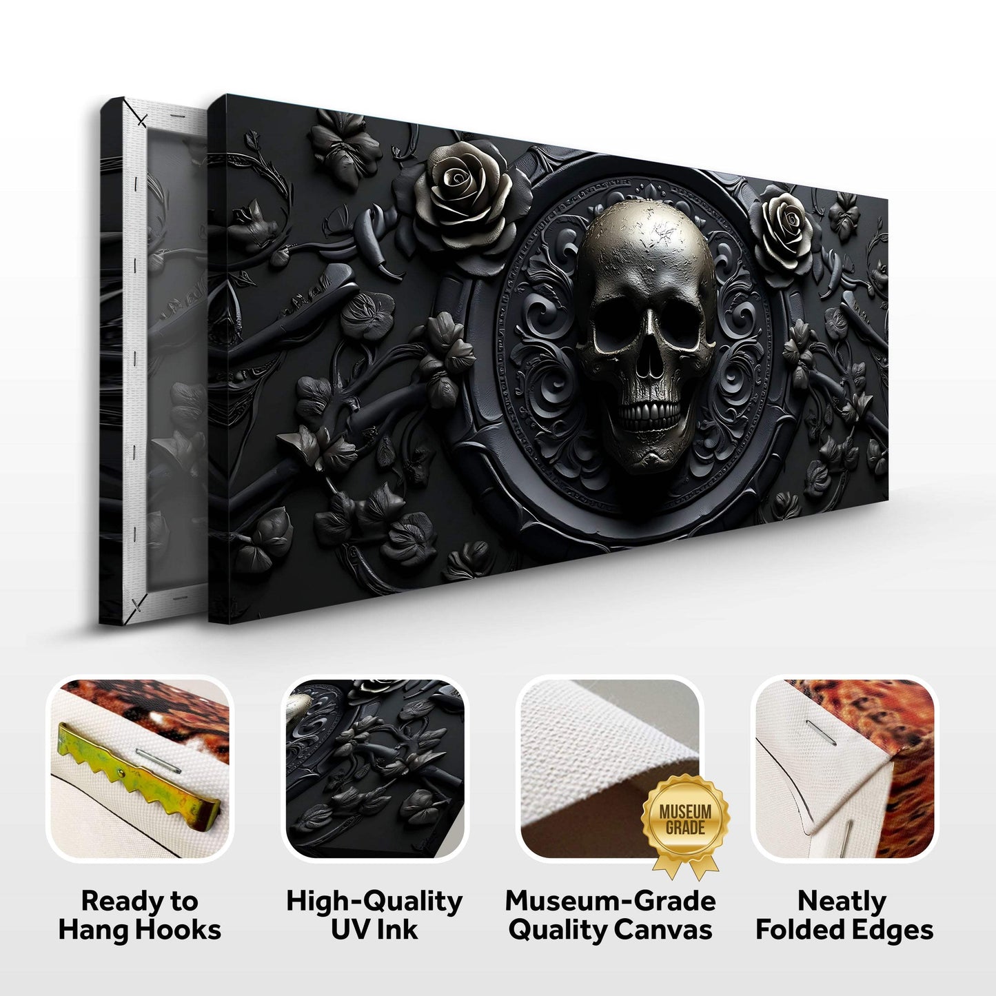 3D Rose and Skull Wall Art VI - Tailored Canvases - Flyclothing LLC