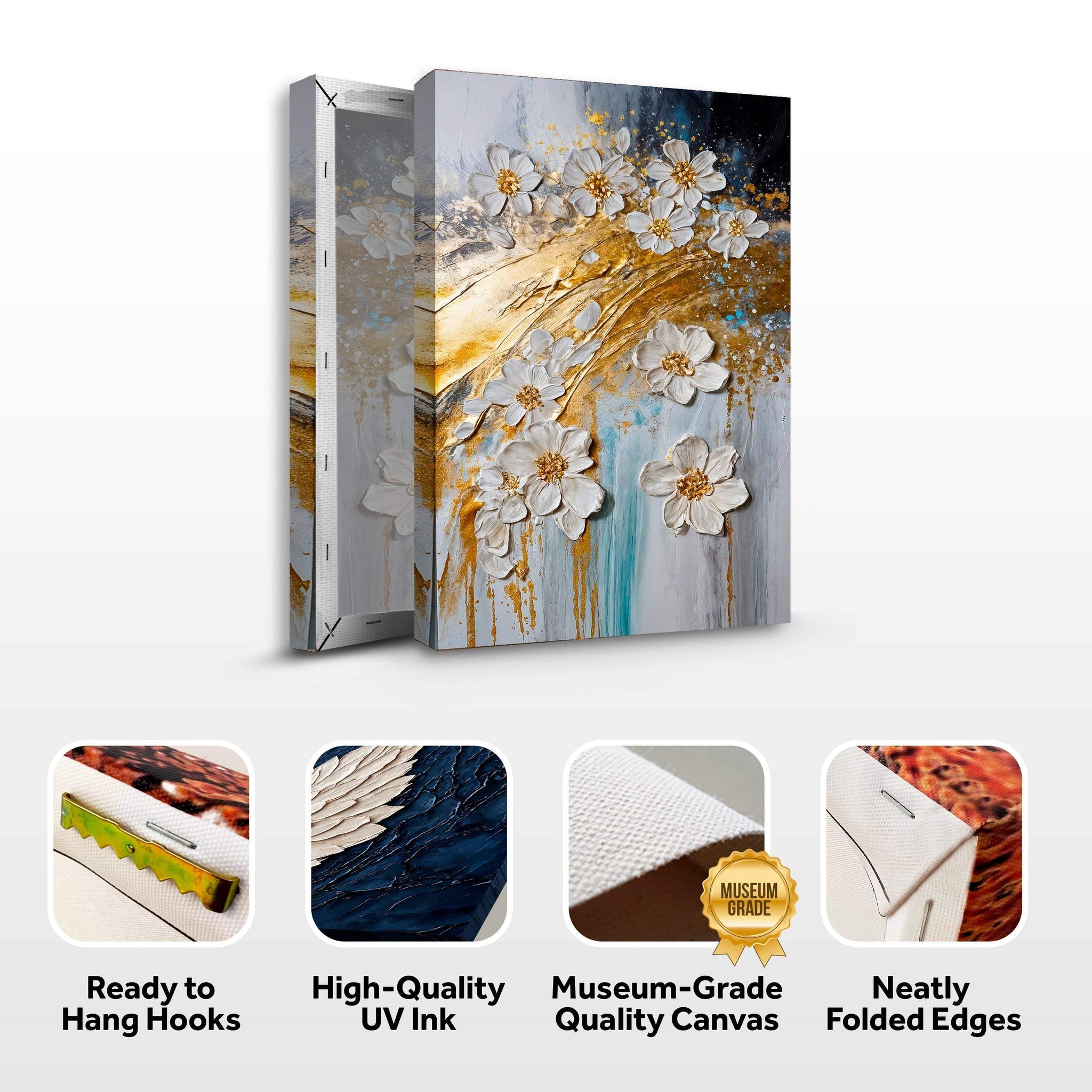 Abstract Gold Floral Wall Art - Tailored Canvases - Flyclothing LLC