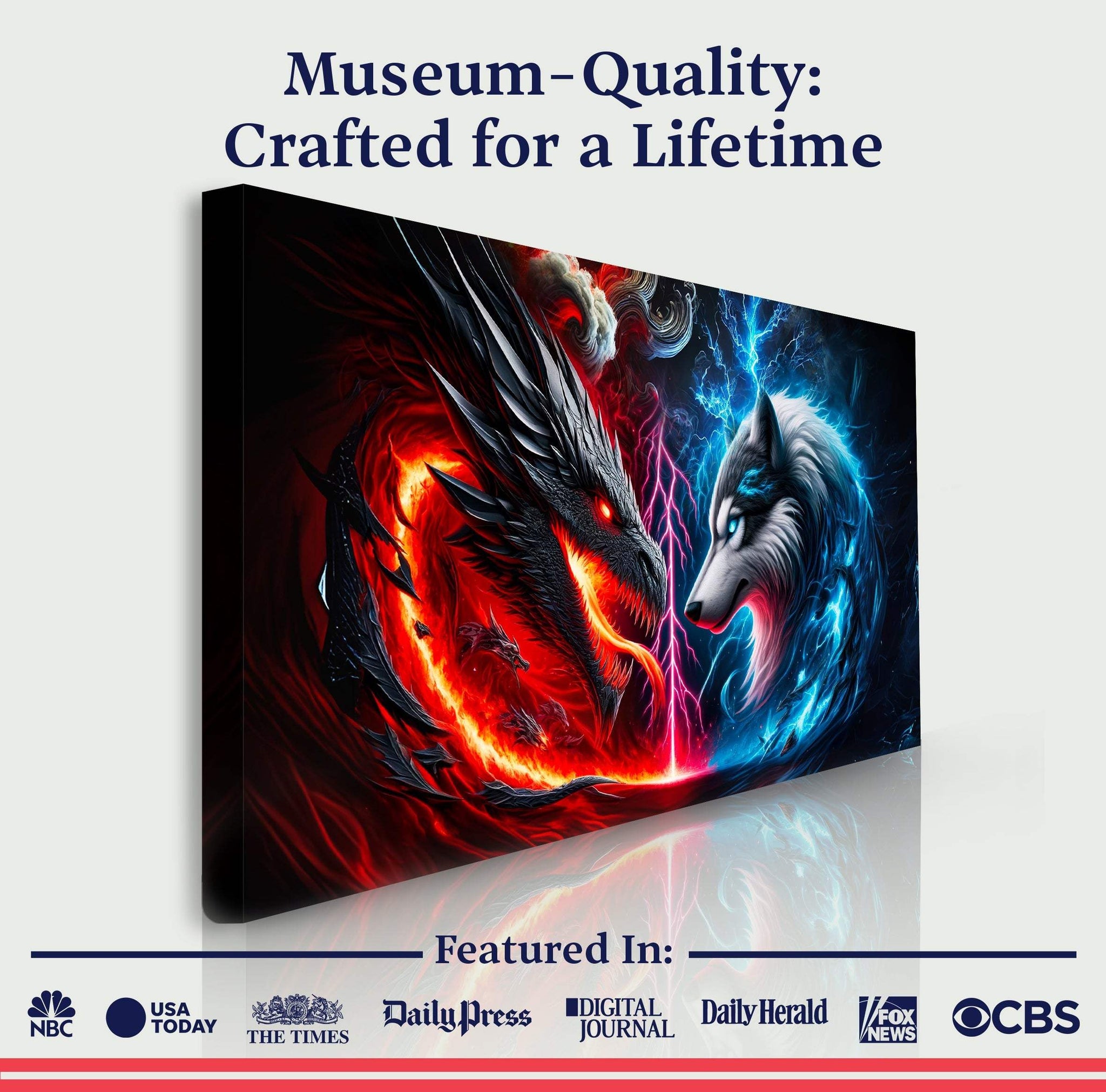 3D Dragon and Wolf Wall Art VI - Tailored Canvases - Flyclothing LLC