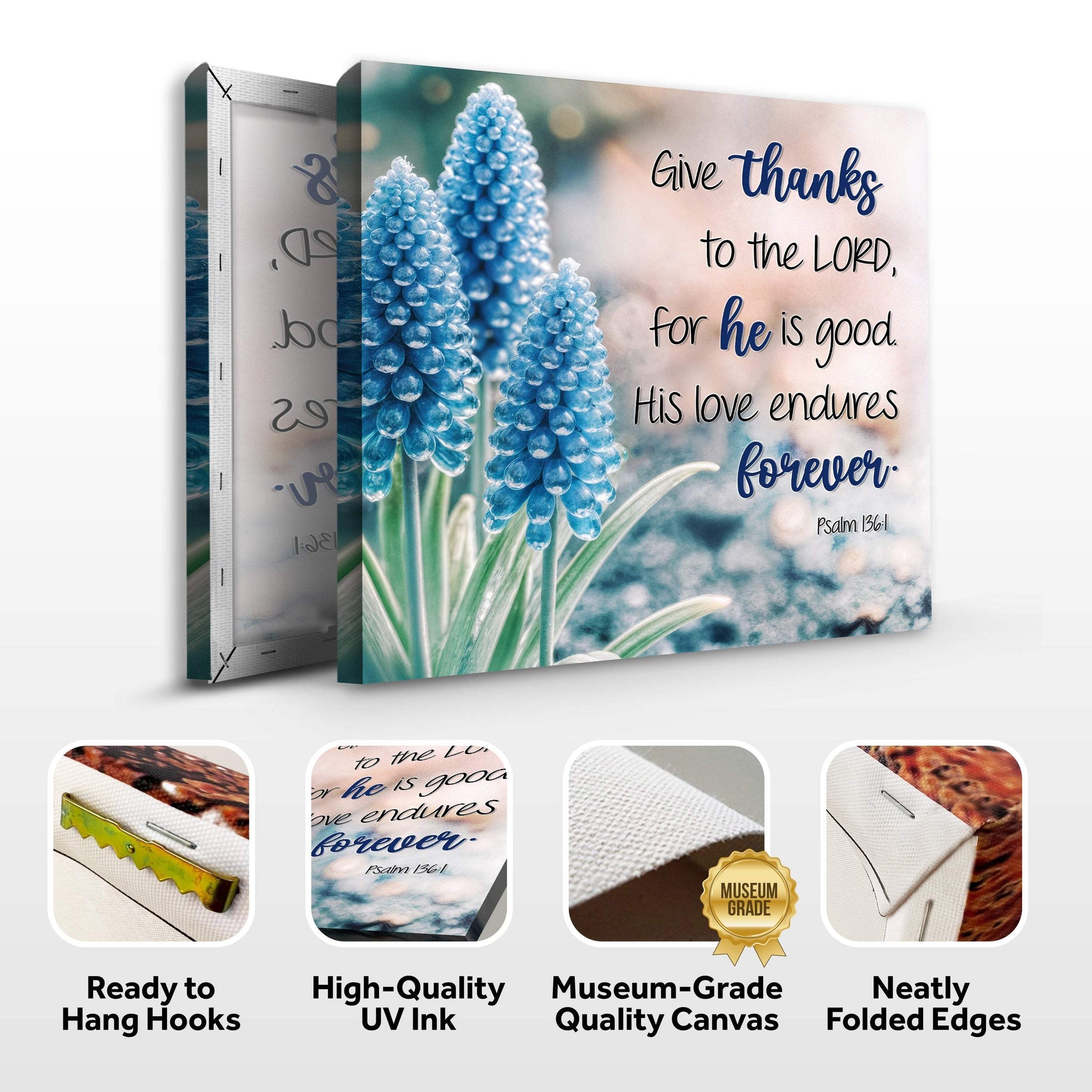 Psalm 136:1 - Give Thanks To The Lord Faith Wall Sign - Tailored Canvases - Flyclothing LLC