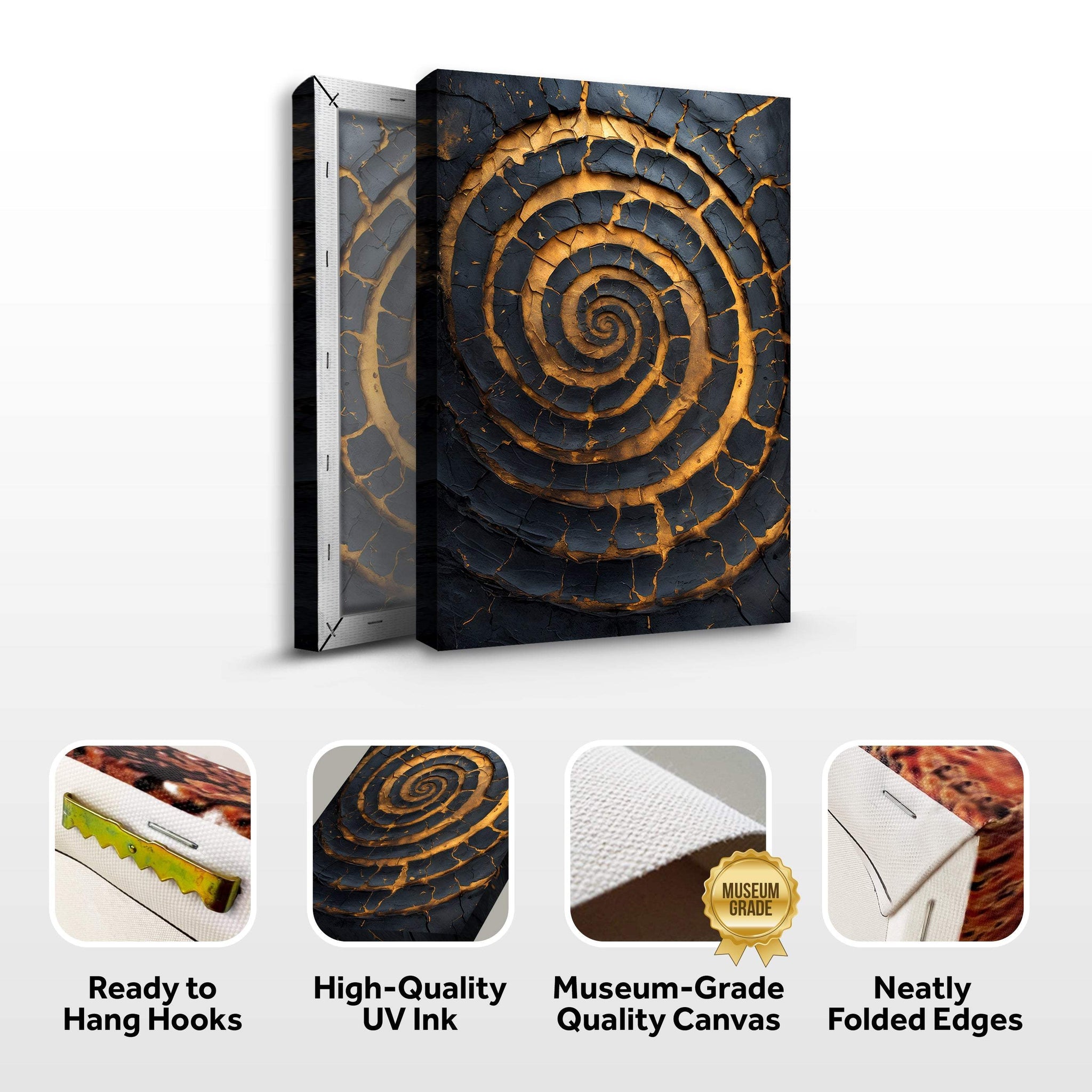 Black and Gold Spiral Wall Art - Tailored Canvases - Flyclothing LLC