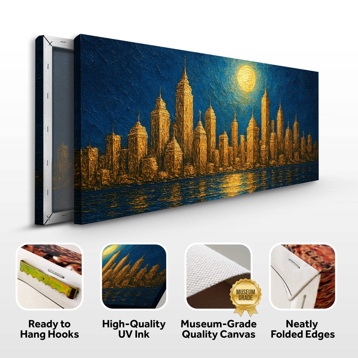 Golden Metropolis Cityscape Impasto Wall Art - Tailored Canvases - Flyclothing LLC