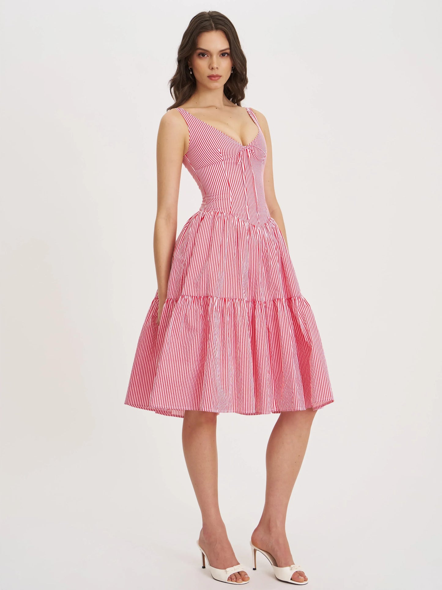 Oceana Red Candy Stripe Drop Waist Midi Dress - Miss Circle - Flyclothing LLC