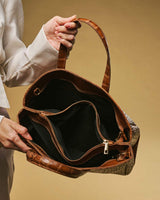 Valentina (cognac) - Italian calf leather women's handbag (with shoulder strap)