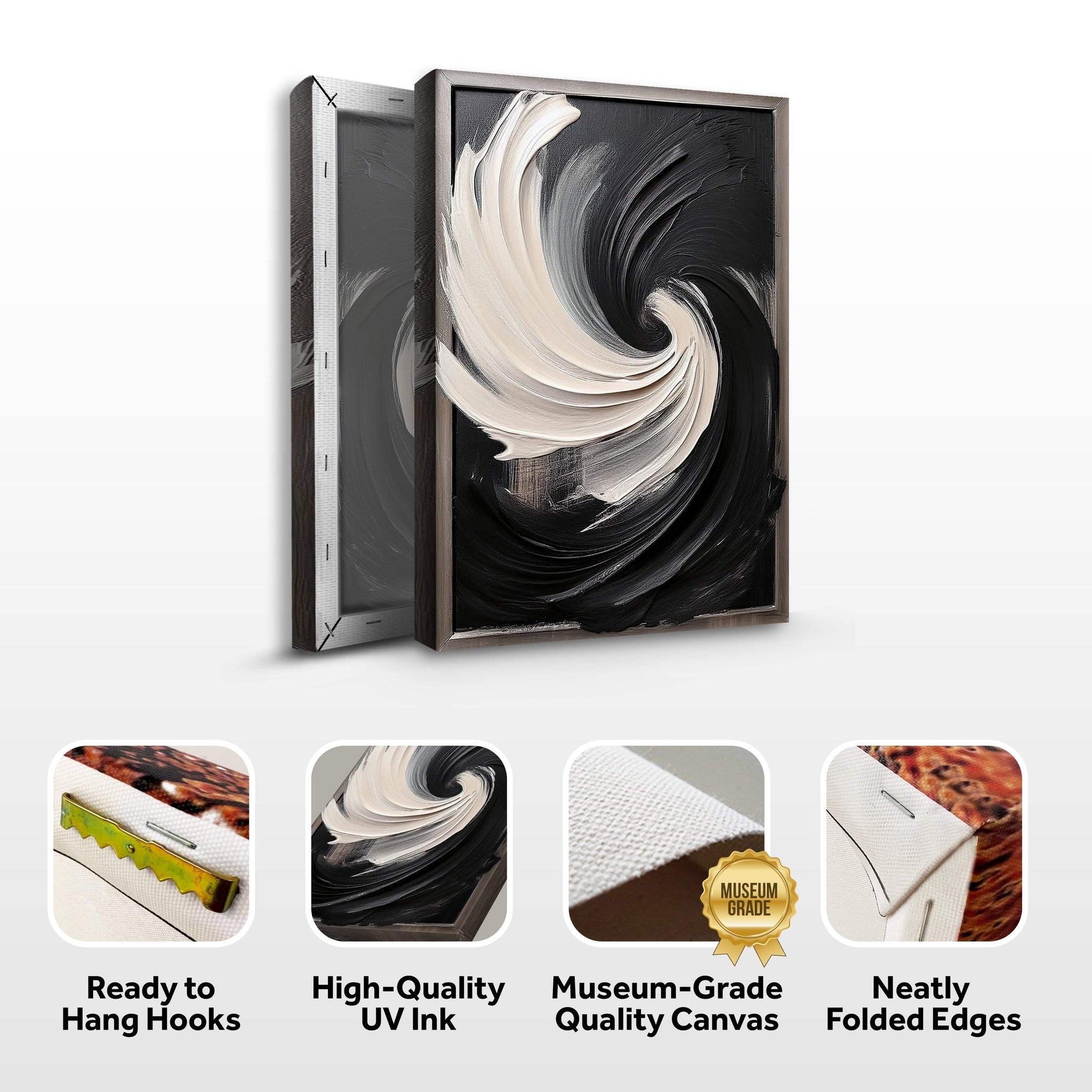 Black and White Vortex Abstract Wall Art - Tailored Canvases - Flyclothing LLC