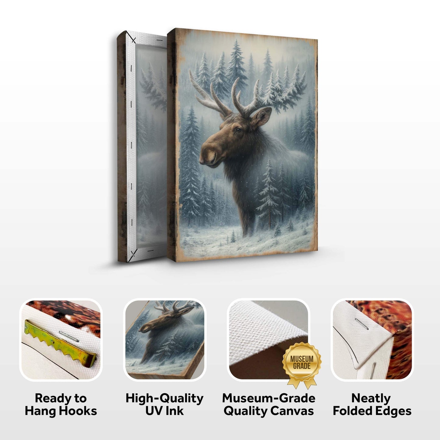 Snowy Forest Moose Double Exposure Wall Art - Tailored Canvases - Flyclothing LLC