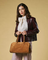 Chiara (cognac) - Italian calf suede women's handbag (with shoulder strap)