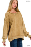 Zenana French Terry Acid Wash Pullover - Trendsi - Flyclothing LLC