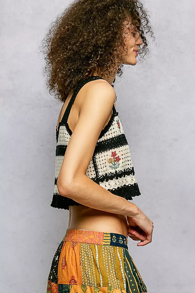 POL Floral Embroidered Cropped Crochet Cami with Scalloped Hem - Trendsi - Flyclothing LLC